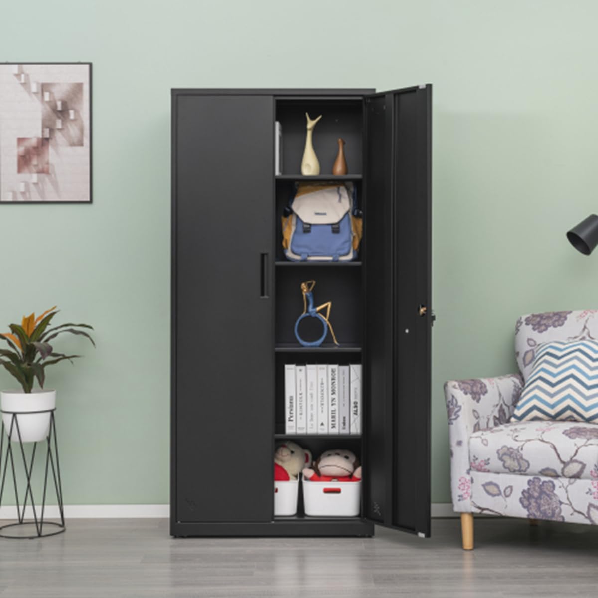 AFRUZA 2-Door Storage Cabinet with 4 Adjustable Shelves - 5 Spacious Storage Compartments for Home & Office Organization - Perfect for Living Room, Bedroom, or Office Storage Needs