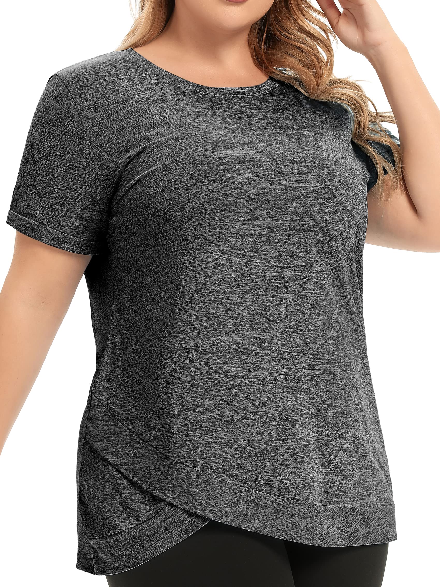 FOREYOND Women's Plus Size Workout Tops - Breathable Short Sleeve Athletic Shirts for Yoga, Gym & Running | Loose Fit Activewear for Comfortable Exercise | Perfect for Workouts, Jogging & Fitness Training