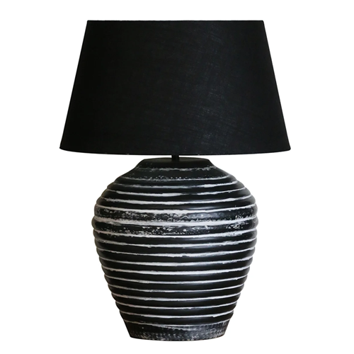 Elegant Haveli Table Lamp in Black & White Finish with Fabric Shade - Perfect for Bedroom, Living Room, and Office Decor