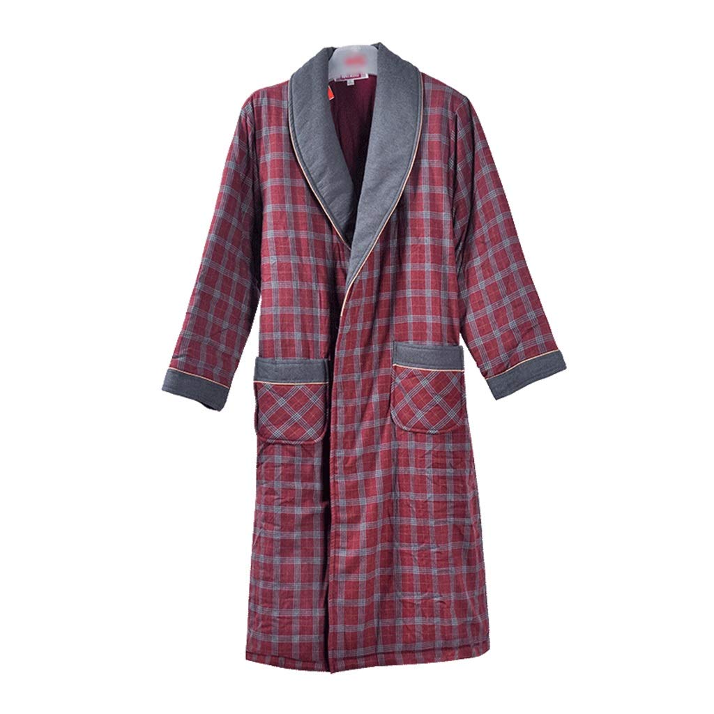 Men's Warm Cotton Quilted Pajama Set - Winter Plaid Long Sleeve Sleepwear & Bathrobe for Home Comfort (Red, XL) | Cozy Loungewear for Cold Nights & Relaxing Evenings