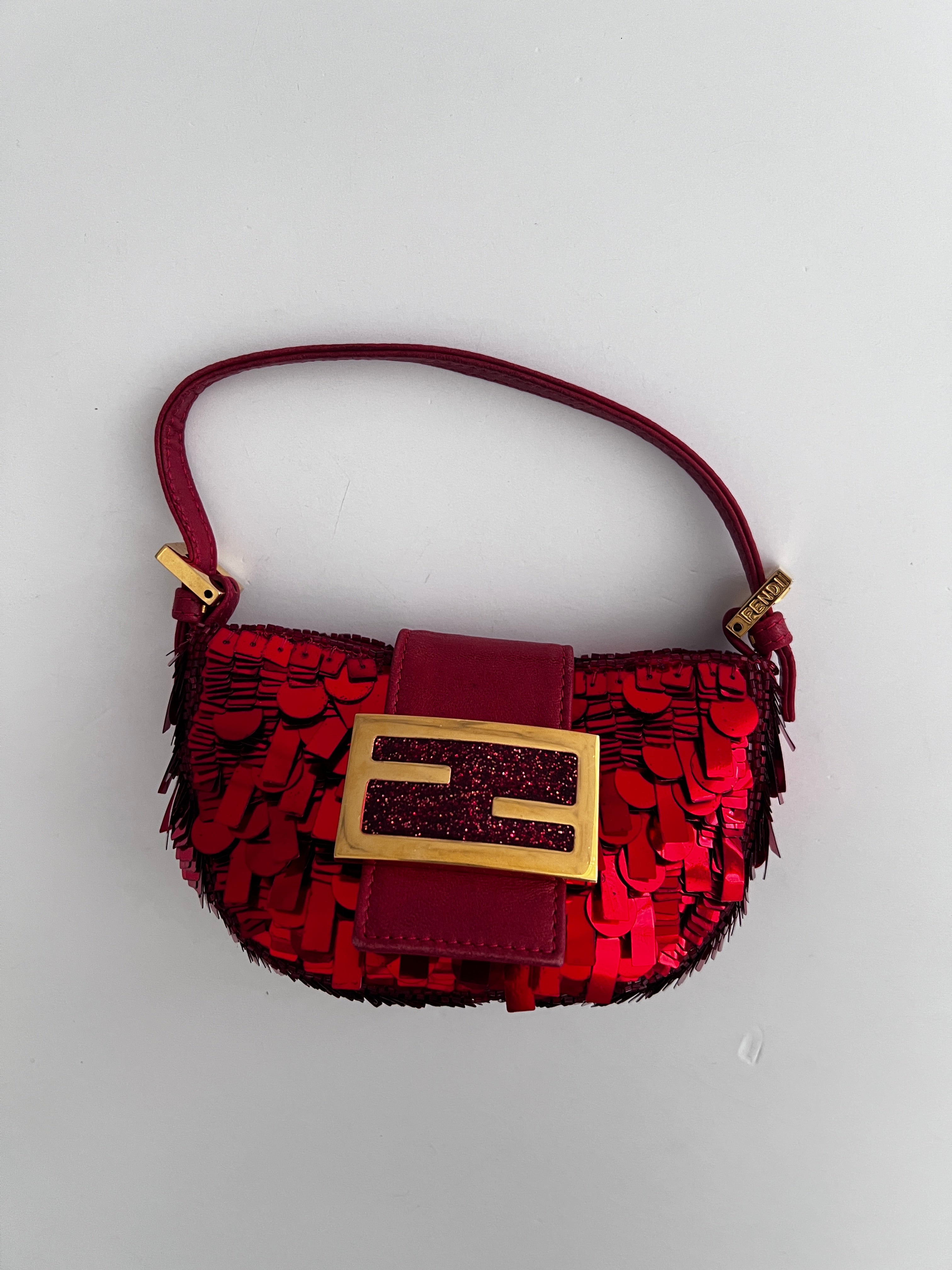 Vintage Fendi Red Sequin Croissant Bag - Luxury Designer Shoulder Purse for Women | Perfect for Parties, Weddings & Evening Events