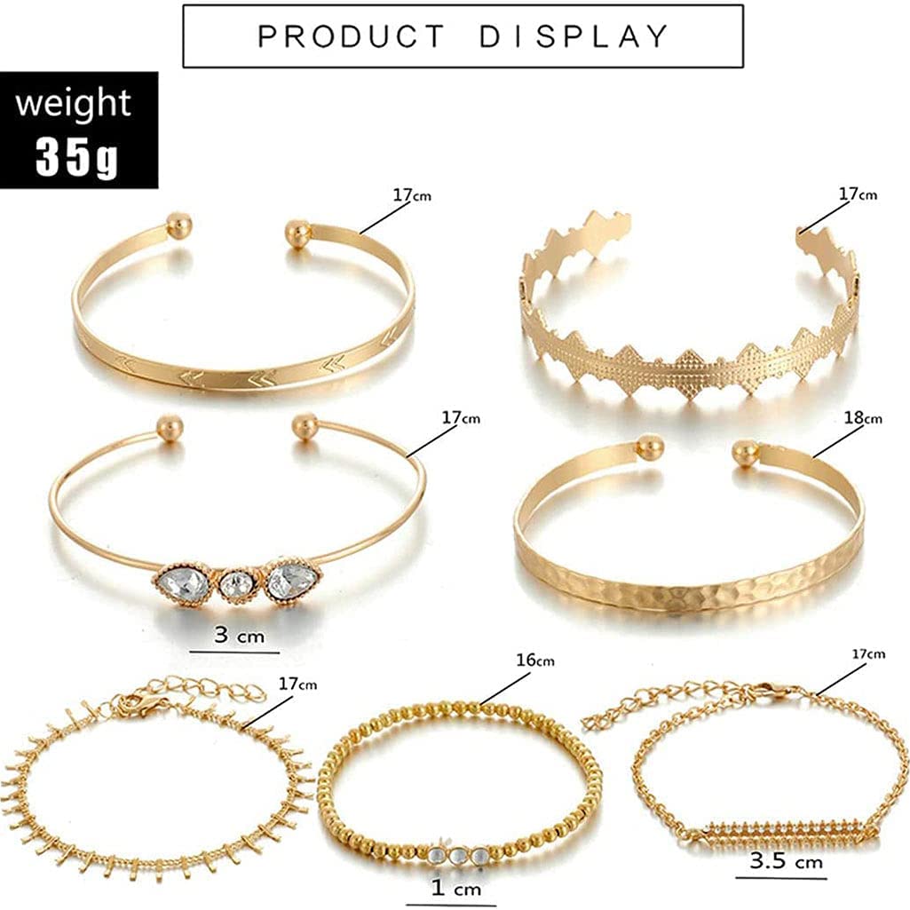 Boho Crystal Bracelets Set for Women - 7 Pcs Gold Layered Tassel Bangle Rhinestone Hand Chain Jewelry | Perfect for Festival, Party, Wedding & Everyday Wear