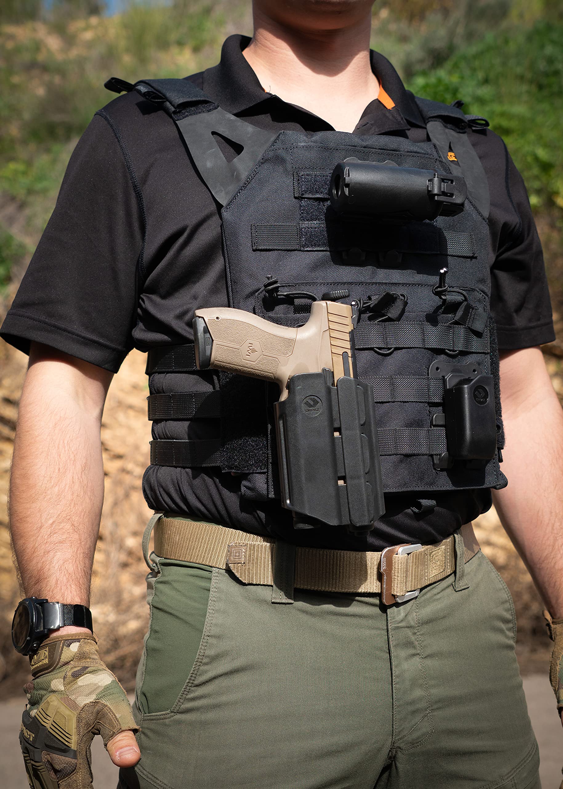 Orpaz T40 G19 Left-Handed OWB Light Bearing Holster - Level II/III Retention - Compatible with Glock 19 & Most Lights/Lasers/Sights - Tactical Concealed Carry for Outdoor Shooting & Range Training