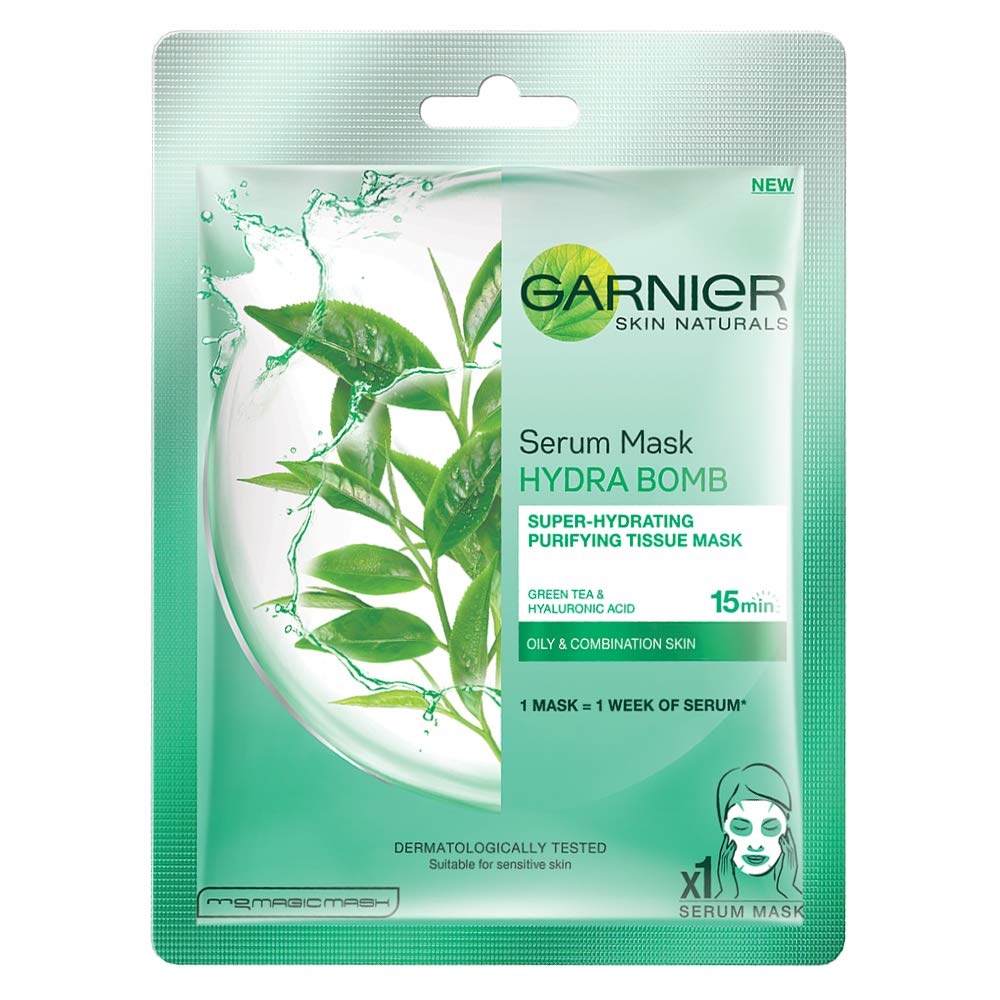 Garnier Skin Naturals Charcoal & Green Tea Face Serum Sheet Mask Set - Detoxifying Black Mask (28g) + Antioxidant Green Mask (32g) for Deep Cleansing & Brightening - Perfect for Spa Night & Self-Care Routine