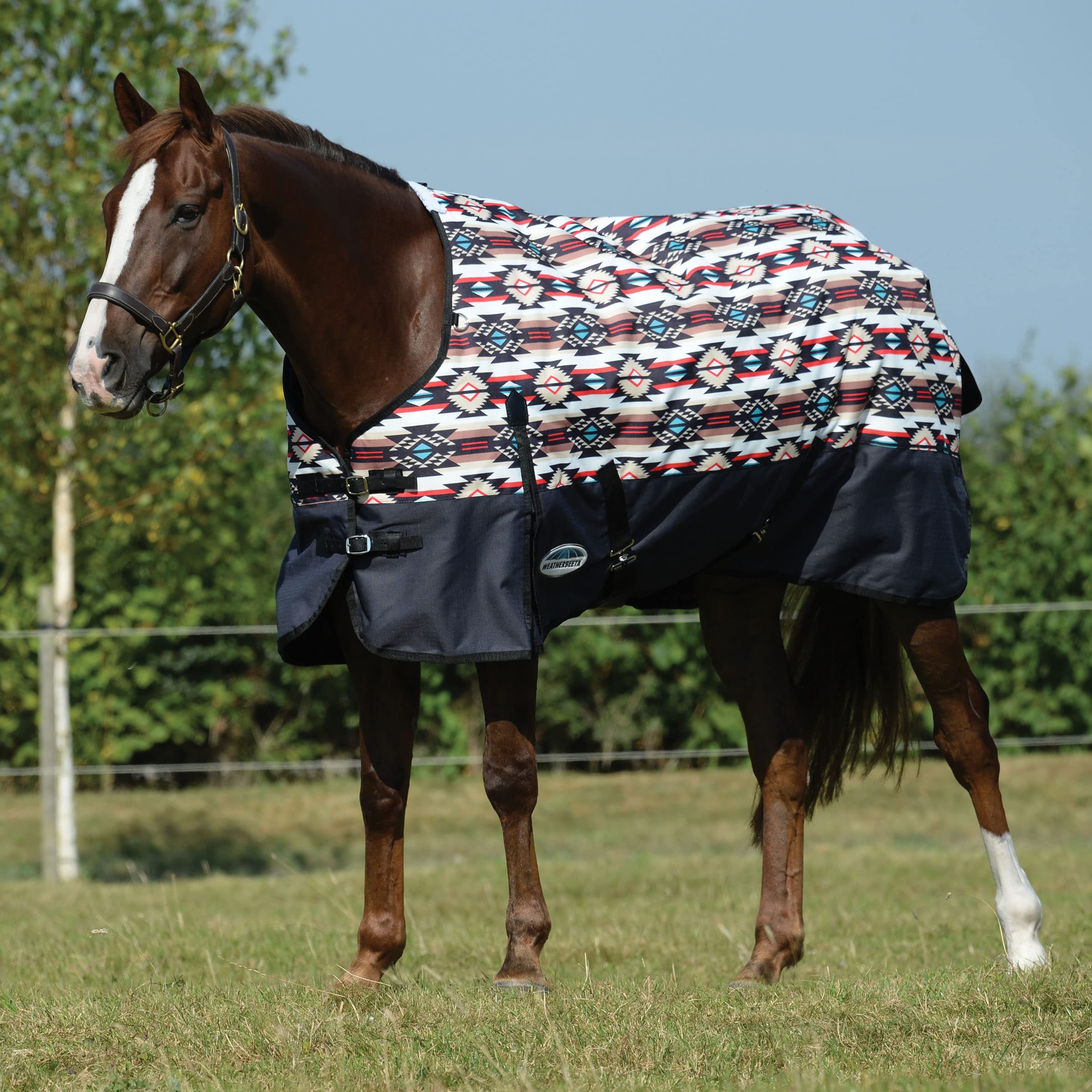 WeatherBeeta ComFiTec Essential Standard Neck Lite Horse Blanket - Diamond Navajo Print/Black, 87