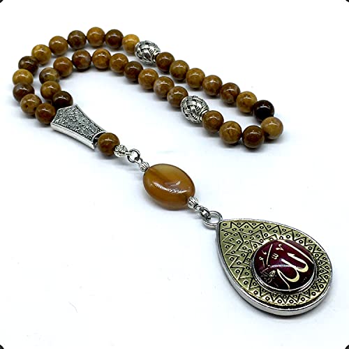 -Agate Natural Stone-ALLAH Tassel -8mm 33 beads-