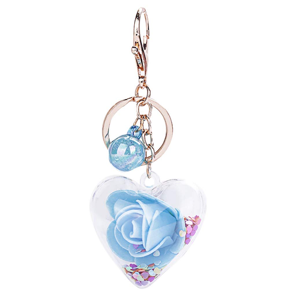 Rose Keychain - Love Shaped Sequin Key Ring Holder - Romantic Flower Gift for Mother, Girlfriend, Sister - Perfect for Valentine's Day, Anniversary & Birthday Gifts