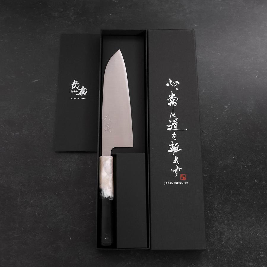 Premium Santoku Knife 165mm - AUS 10 Stainless Steel with Polished Ocean Black & White Handle - Perfect for Sushi, Vegetables & Meat Cutting - Professional Japanese Kitchen Knife