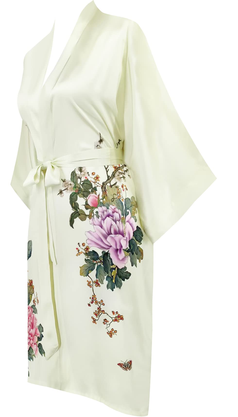 Women's 100% Silk Kimono Robe - Short Sleeve Bathrobe & Pajama Set - Lightweight Loungewear for Spa, Yoga & Home Relaxation