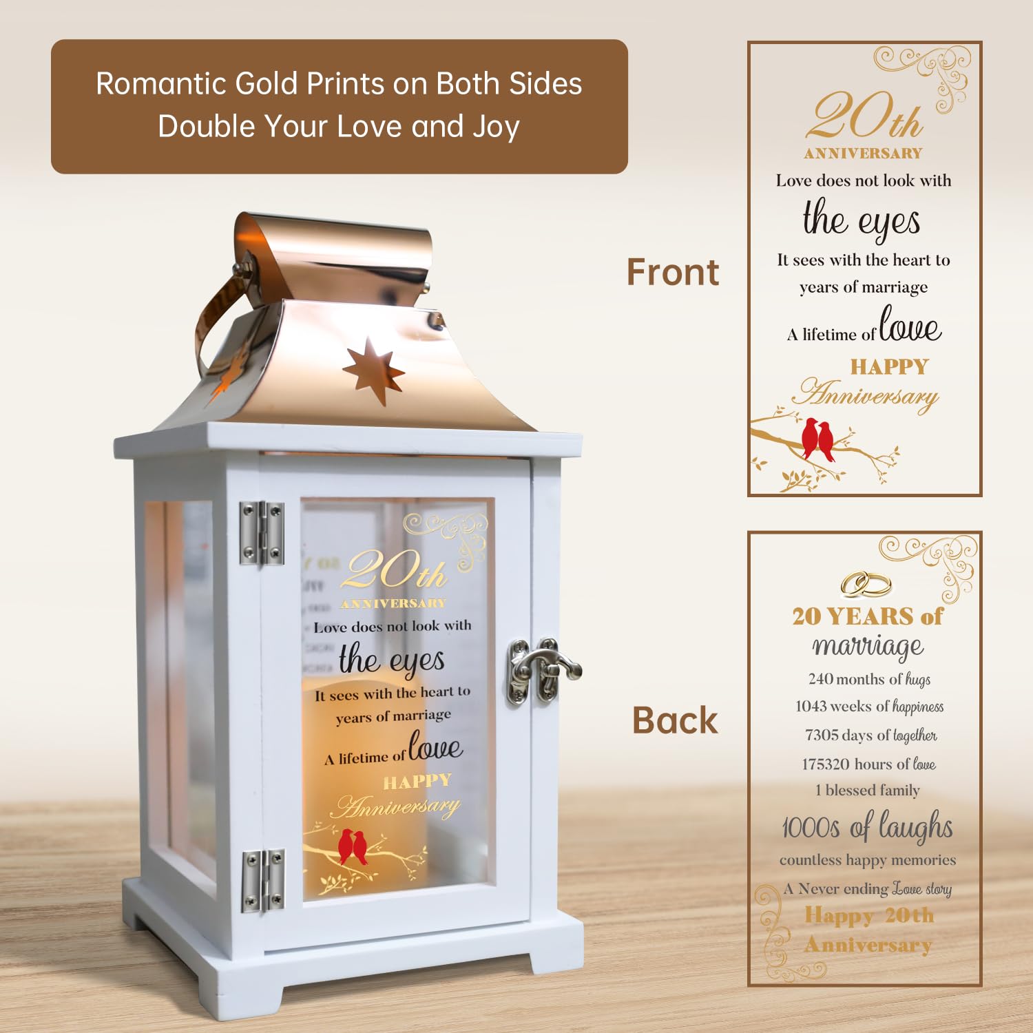 20th Anniversary Wedding Gifts for Couples - Personalized Keepsake Lantern for Wife, Husband & Parents | Romantic 20 Years Marriage Gift Idea for Home Decor & Special Occasions