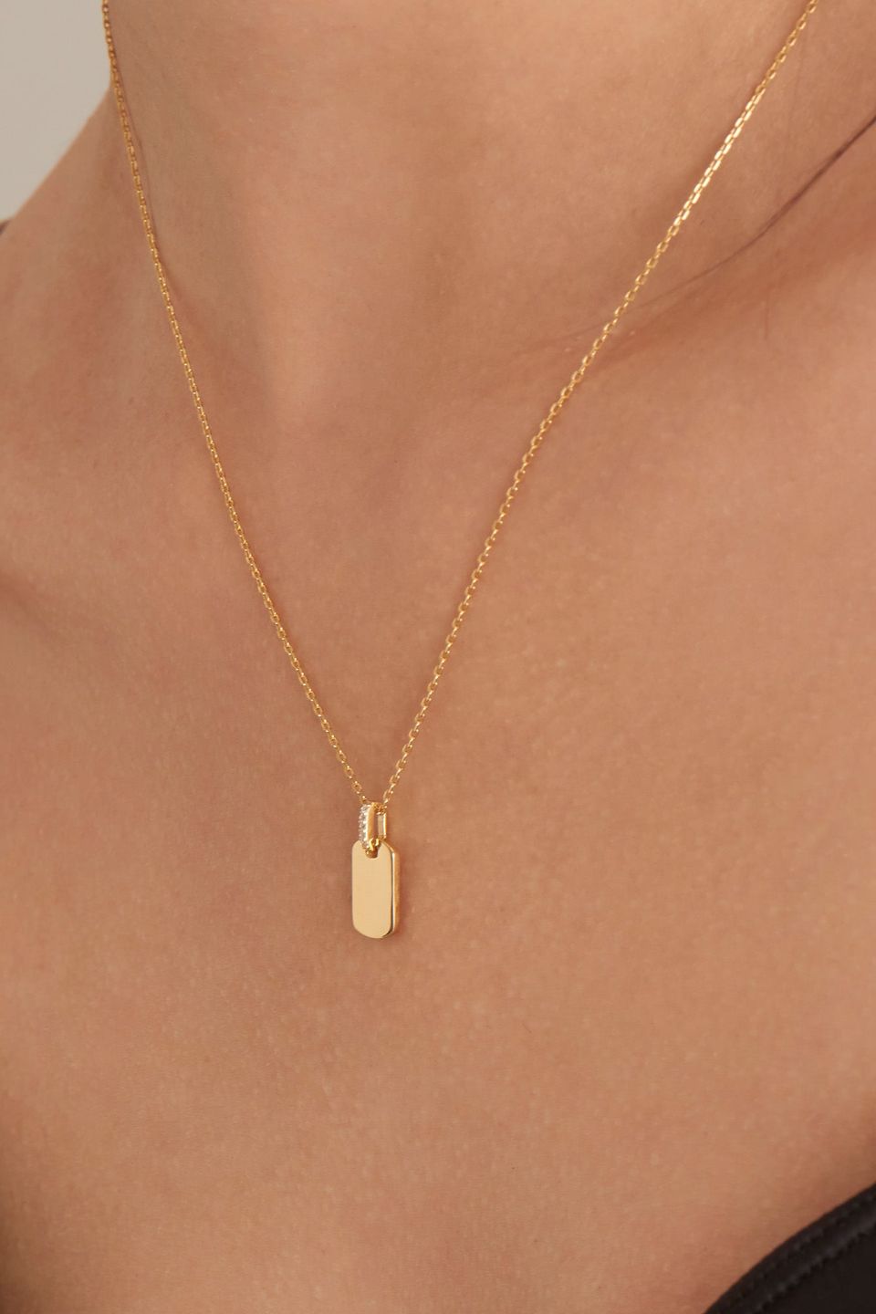 Glam Gold Tag EOL Necklace - Elegant Layering Jewelry for Women, Perfect for Date Night & Special Occasions