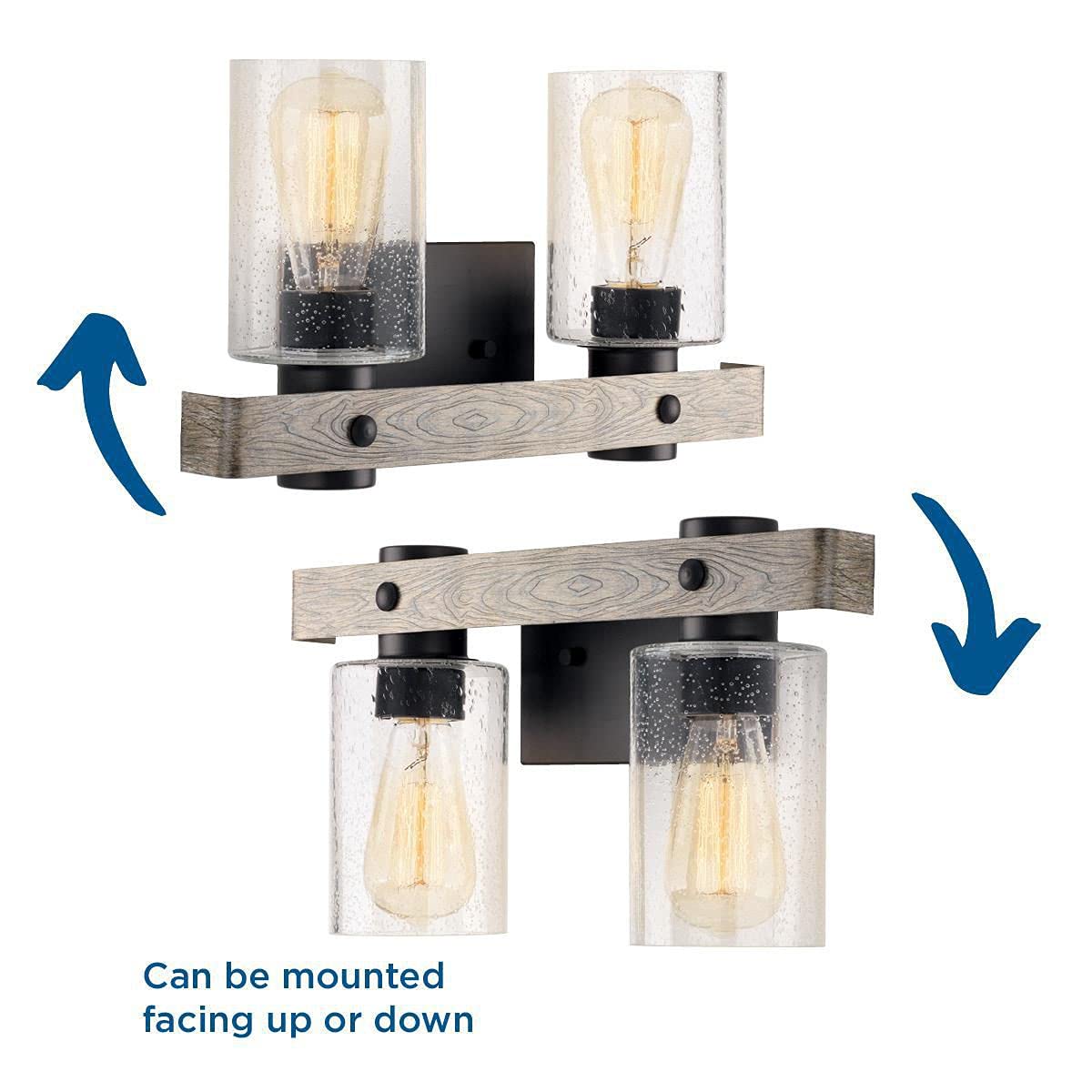 Progress Lighting Gulliver Collection 2-Light Coastal Bath Vanity Light with Clear Seeded Glass in Graphite Finish - Perfect for Beach House Bathrooms and Coastal Style Decor