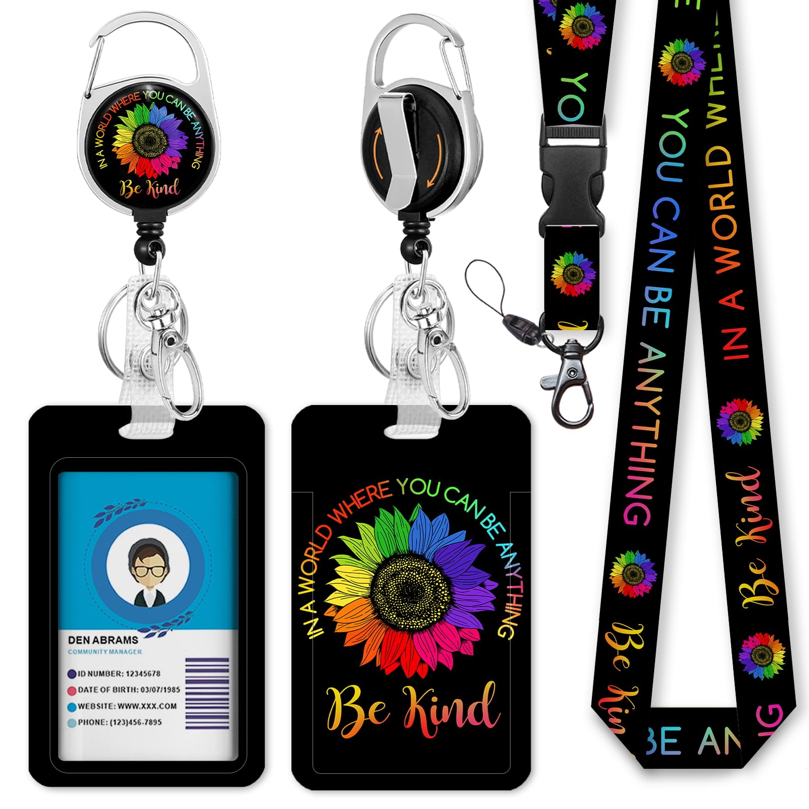 Be Kind Lanyard with ID Holder & Retractable Badge Reel - Perfect for Teachers & Office Gifts