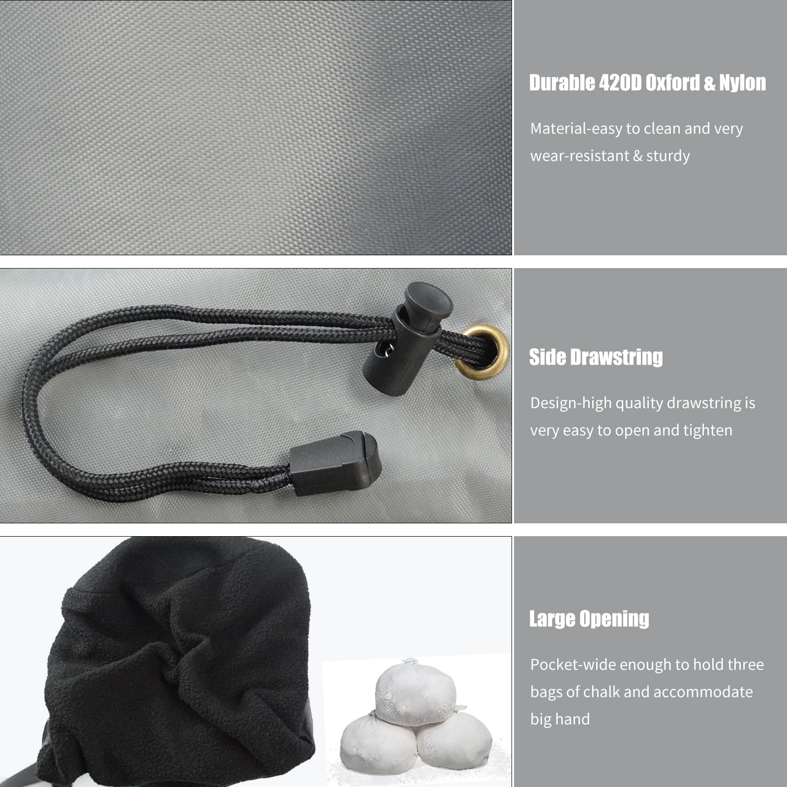 **Premium Rock Climbing Chalk Bag with Zippered Pocket & Drawstring Closure - Ideal for Climbing, Weightlifting, Gymnastics & Workouts (Gray)**    *Perfect for outdoor adventures, gym sessions, and intense training routines.*