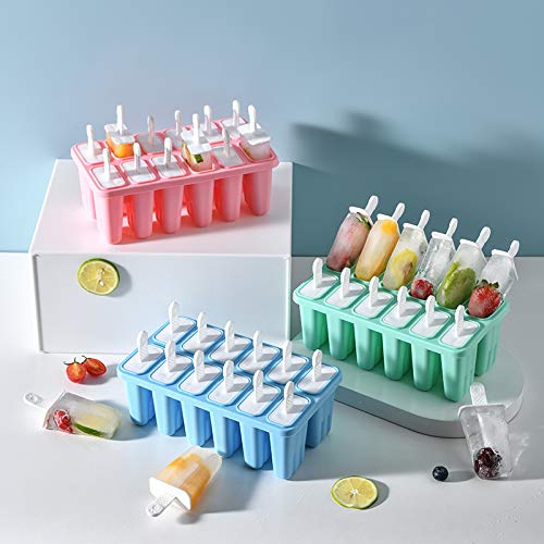 12-Piece Silicone Popsicle Molds with Easy Release - Reusable Ice Pop Maker (12 Cavities, Green) for Homemade Frozen Treats, Kids Snacks & Summer Parties