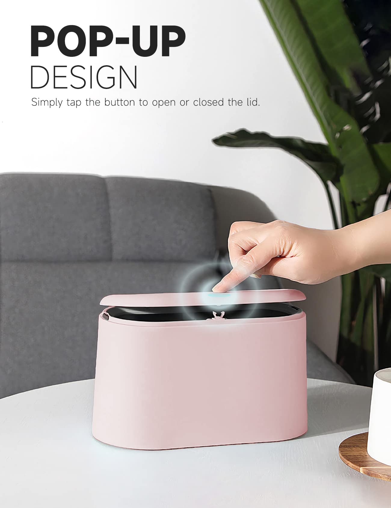 Mini Trash Can with Lid - Small Removable Garbage Bin, Tiny Plastic Waste Basket for Countertop, Desk & Table - Perfect for Bathroom, Office, Kitchen, Bedroom & Living Room - Compact Pop-Up Lint Bin (Pink) - Ideal for Home, Dorm & Workspace Organization