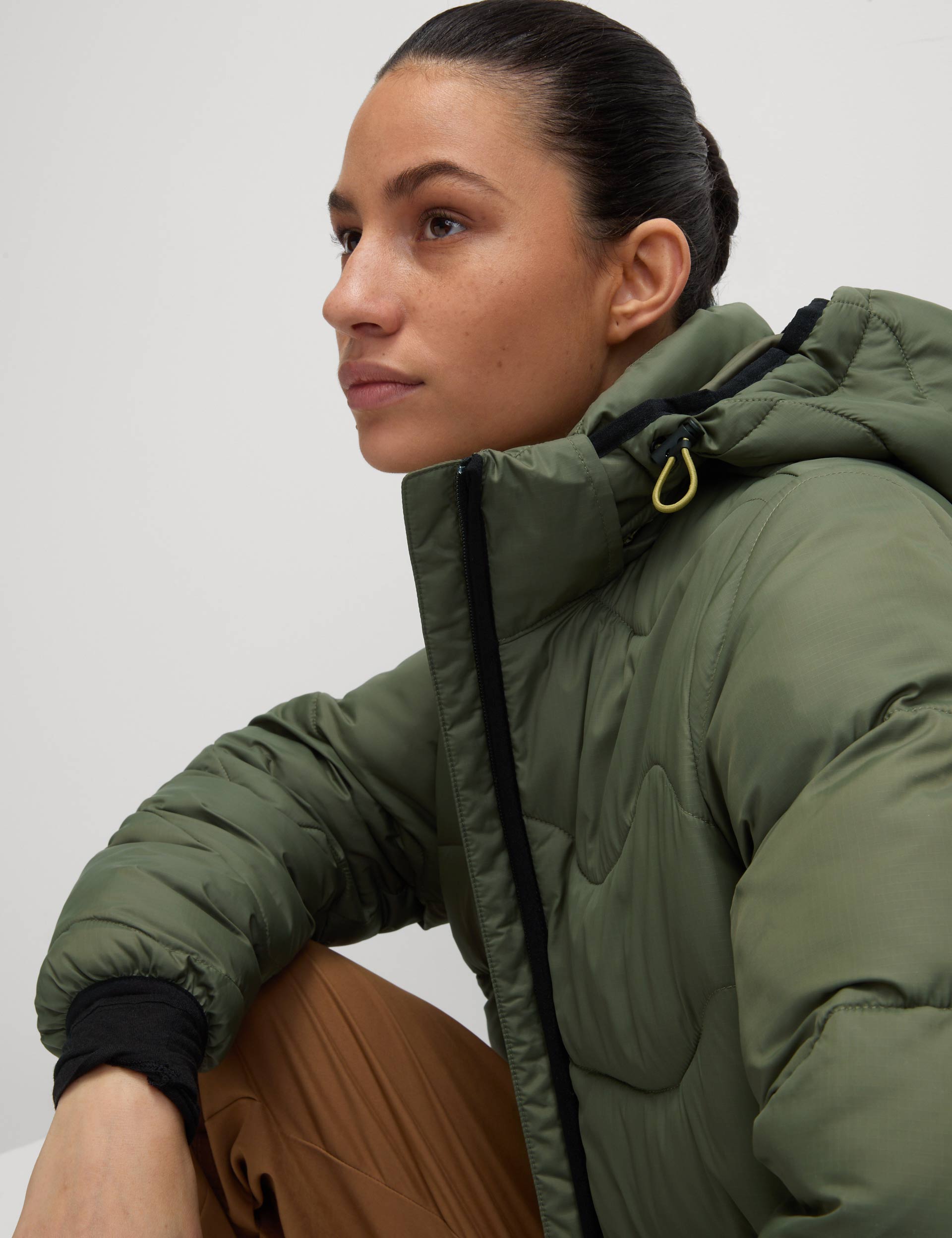 Stormwear Quilted Hooded Longline Puffer Coat for Women - Warm Winter Jacket, Waterproof Windbreaker, Dark Khaki - Perfect for Snowboarding, Skiing & Cold Weather Outdoor Activities