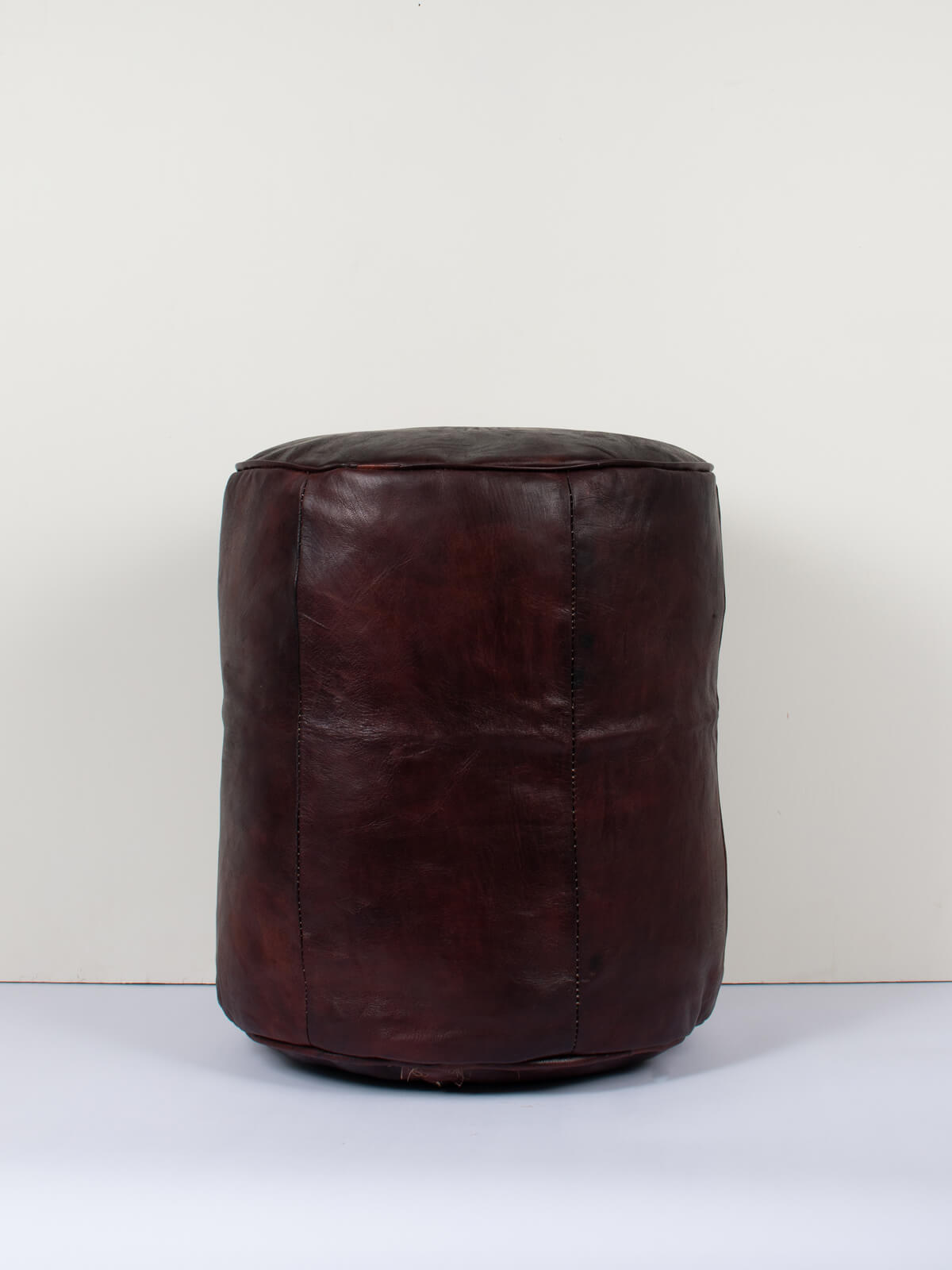 Handmade Moroccan Leather Drum Pouffe Ottoman - Dark Chocolate Brown - Perfect for Living Room, Bedroom, or Boho Decor