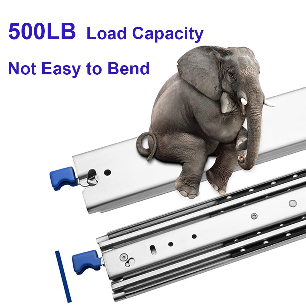 Heavy Duty 34 Inch Drawer Slides 500LB Capacity Full Extension Side Mount Ball Bearing Drawer Rails with Lock - Perfect for Kitchen Cabinets, Garage Storage, and Workshop Drawers