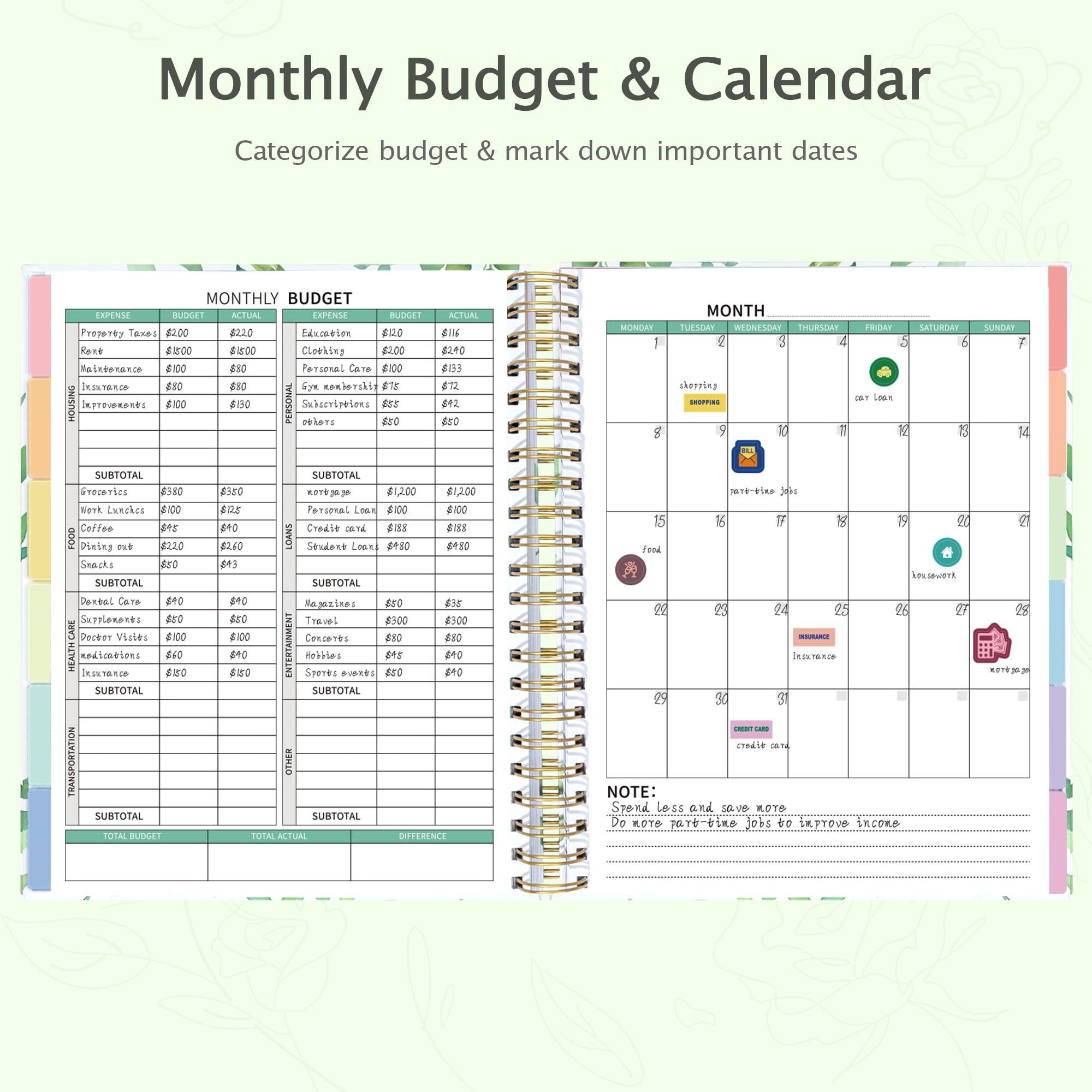Ospelelf 2025 Budget Planner - Spiral Monthly Bill Organizer with Stickers, 8.5 x 11