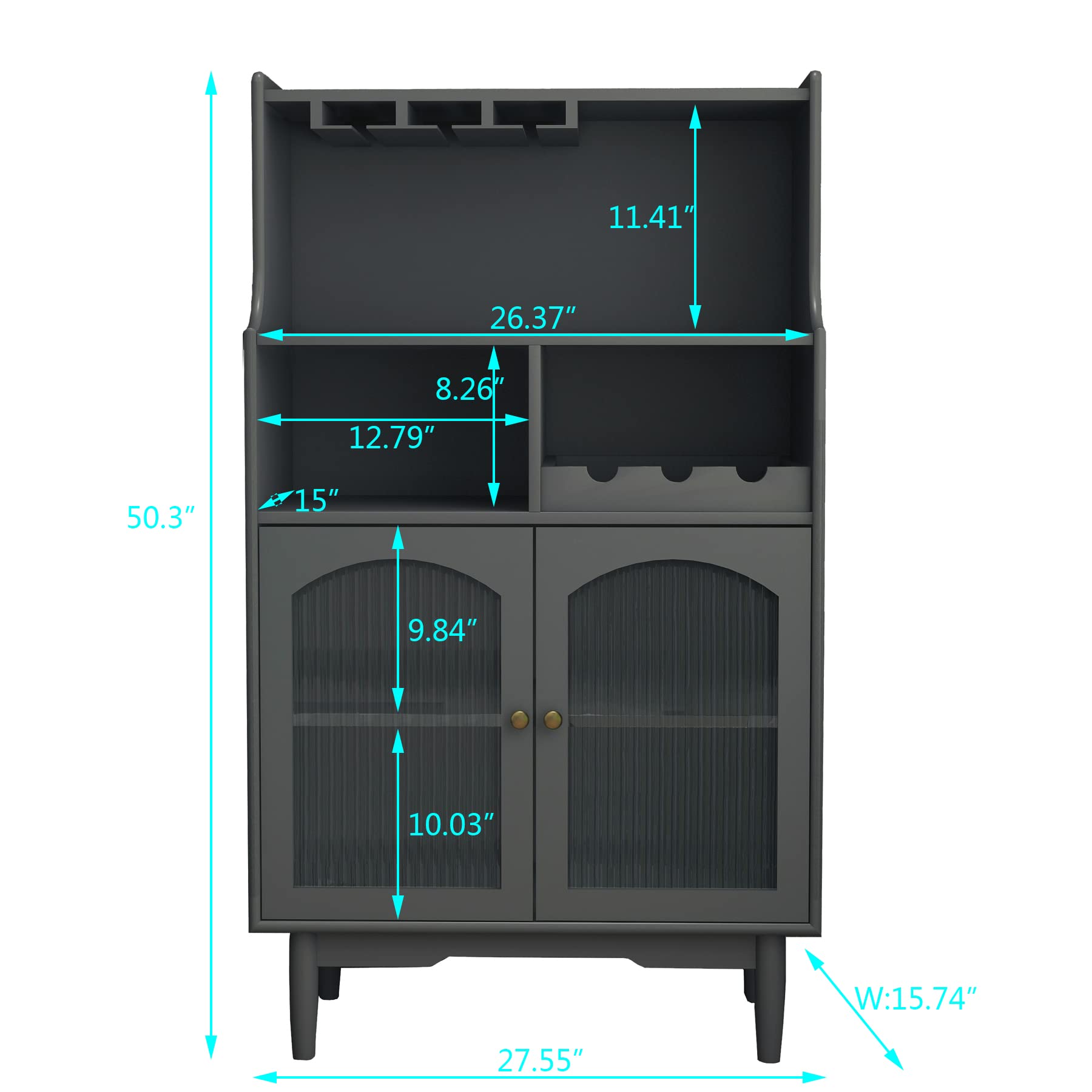 mikibama Wooden Bar Cabinet with Storage - Glass Hanger & Wine Rack Buffet Sideboard, Accent Console Table Credenza for Liquor, Kitchen, Living Room, Pub - Perfect for Home Entertaining & Dining Room Decor