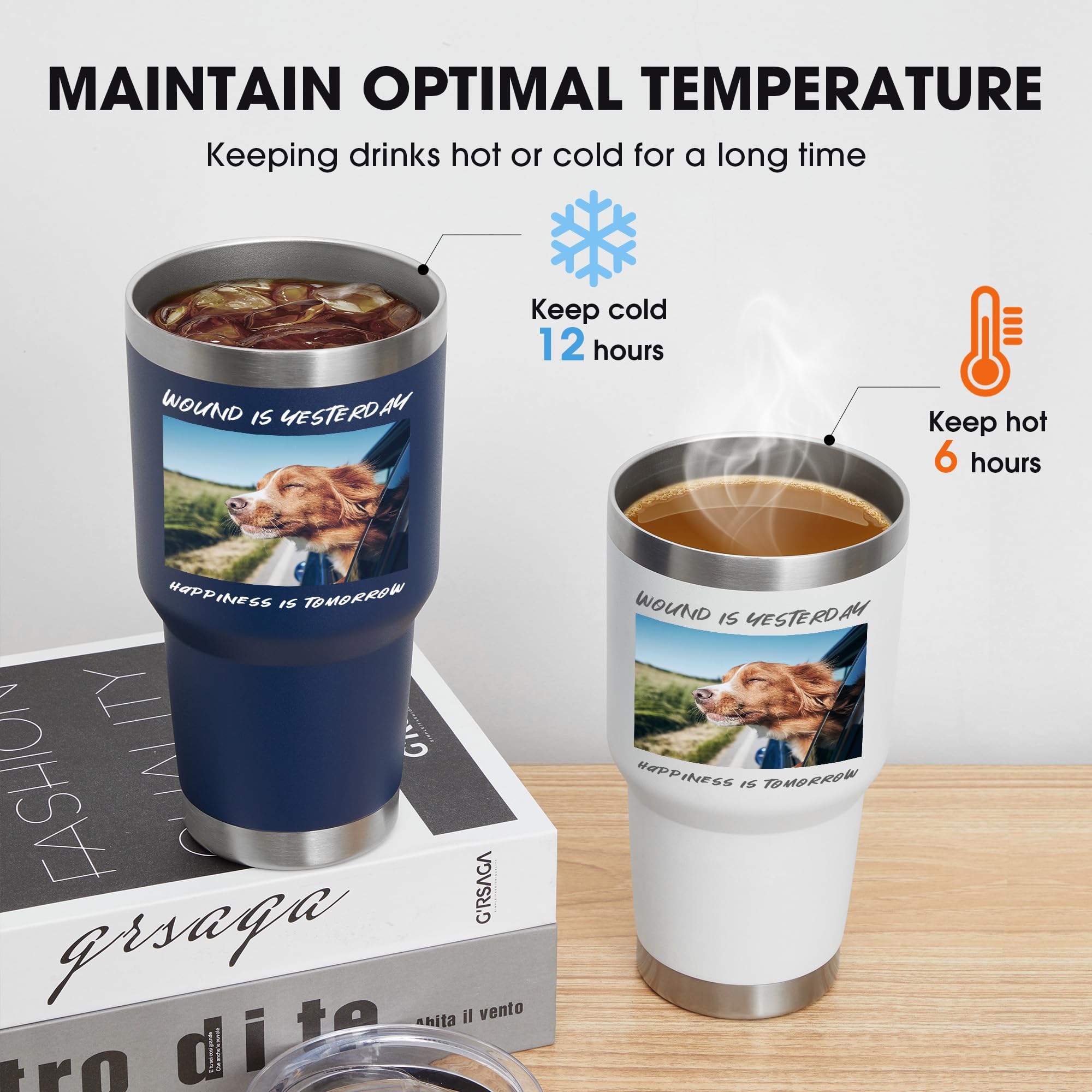 Custom 30oz Stainless Steel Tumbler with Lid & Straw - Personalized Photo/Text Print - Double Wall Insulated Coffee Cup - Perfect for Office, Gym & Travel