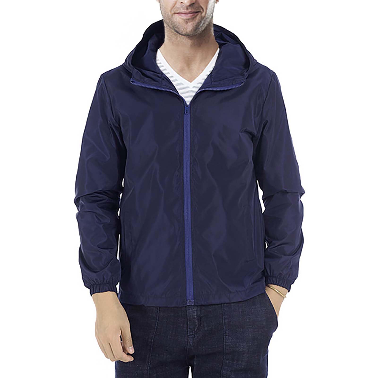Men's Lightweight Windbreaker Jacket - Hooded Zippered for Hiking & Cycling