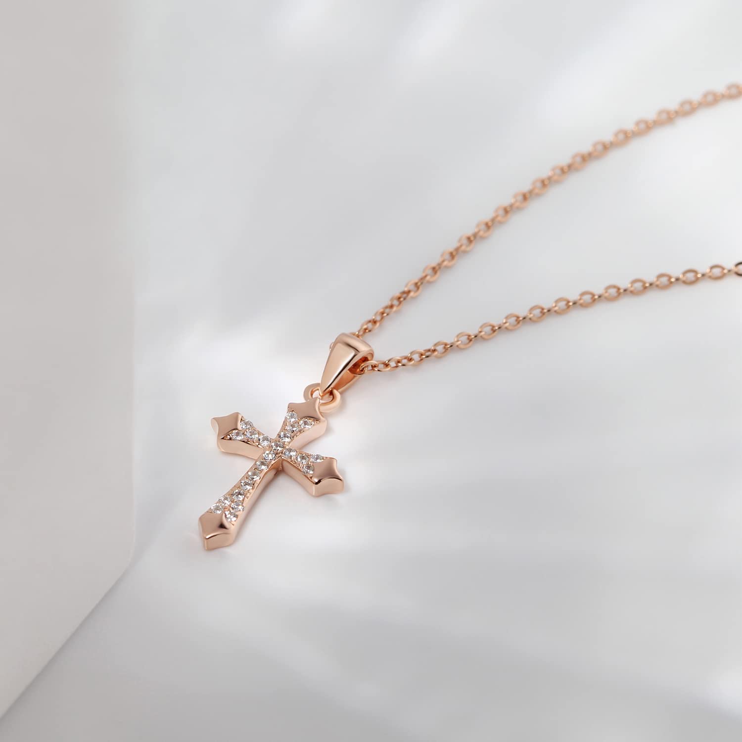 925 Sterling Silver Rose Gold Cross Pendant Necklace for Women & Men - Dainty Religious Christian Faith Jewelry - Perfect for Church, Baptism, Weddings & Everyday Wear