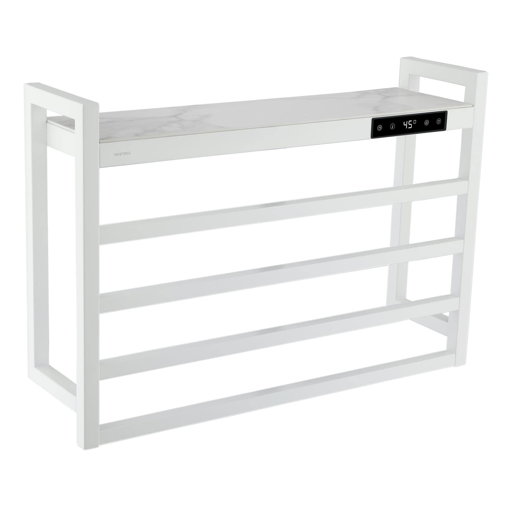 VANFOXLE White Electric Wall Mounted Bath Towel Warmer - Stainless Steel Square 4-Bar Heated Towel Rack with Plug-in for Bathroom - Perfect for Spa, Luxury Home & Hotel Use