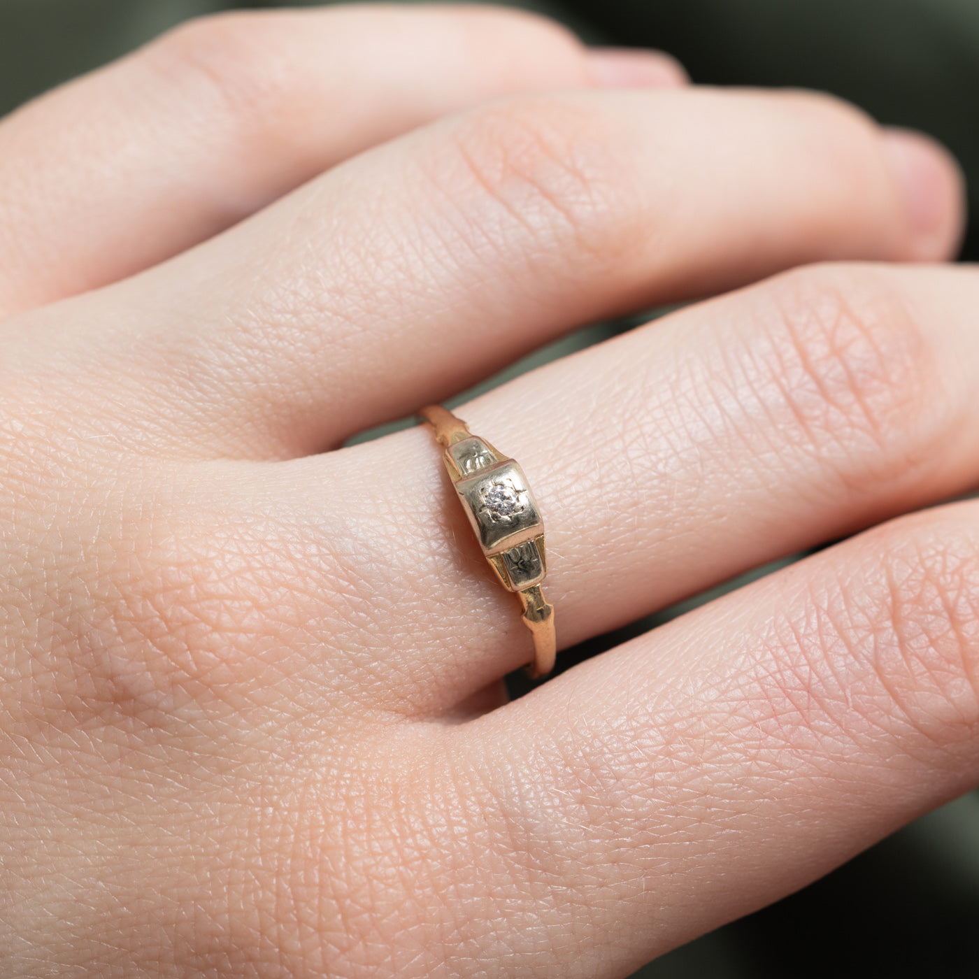 14K Two Tone Gold Diamond Petite Ring - 0.03ct Dainty Wedding Band, Size 6.75 | Perfect for Engagement, Anniversary & Everyday Elegance