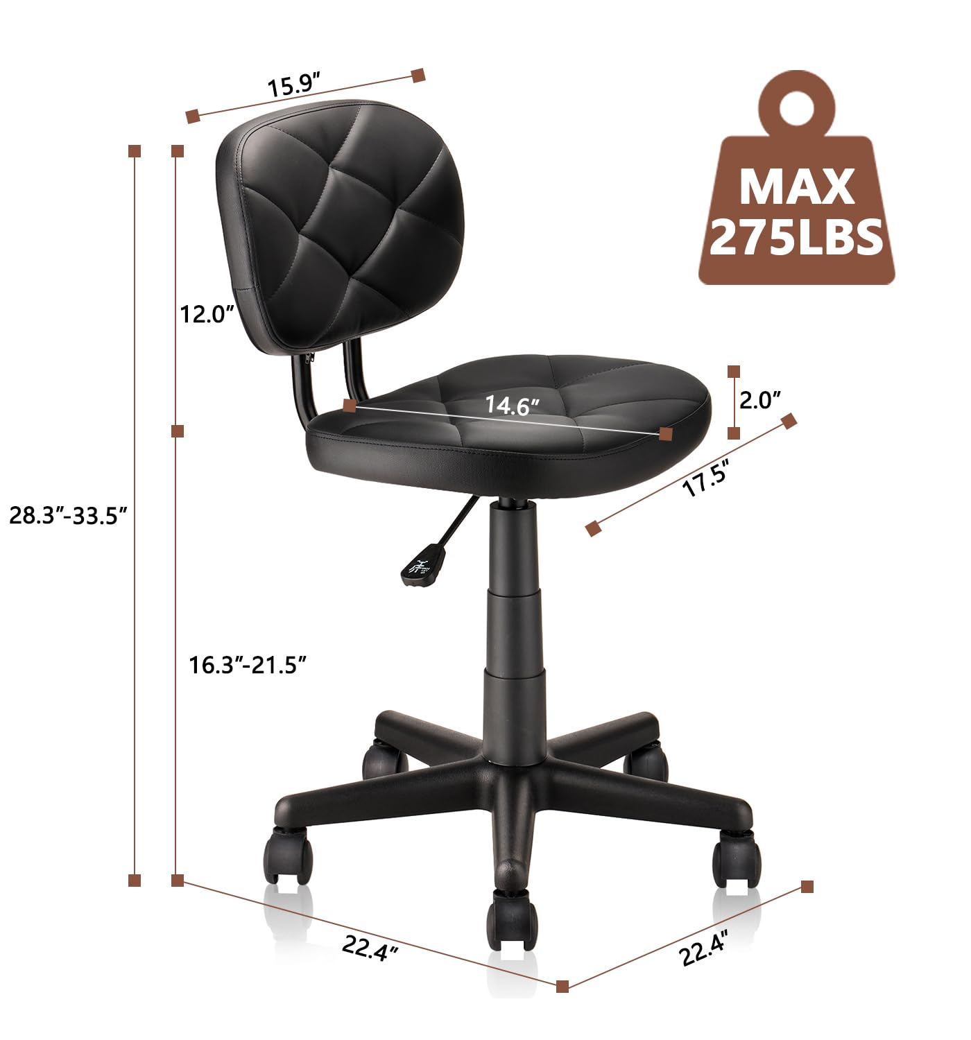 Adjustable Height Rolling Stool Chair with PU Leather Backrest - 4 Pack Ergonomic Office Chair for Standing Desk, Computer Work, Salon, Kitchen & Home Use