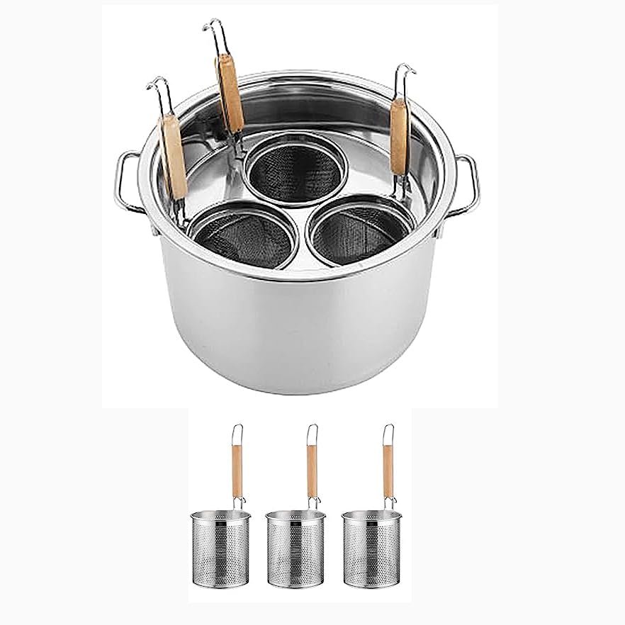 RSBFER Commercial Stainless Steel Pasta Cooker Set with Divider & Colander Strainer - 3-Hole Pasta Pot Insert for Noodles, Vegetables | Perfect for Restaurants, Catering & Home Cooking