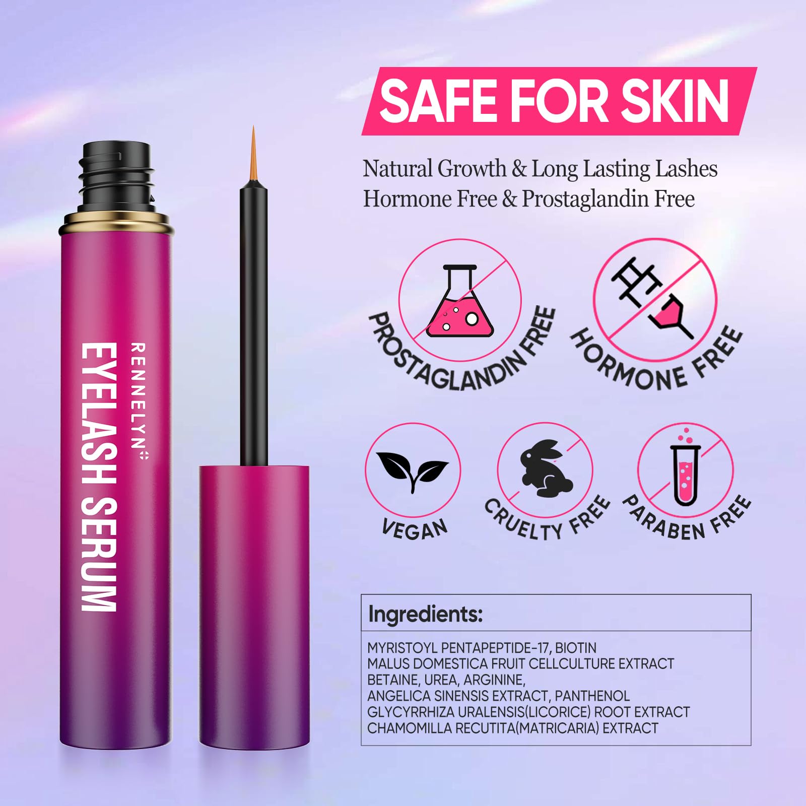 Natural Eyelash Growth Serum for Longer, Thicker Lashes - Safe, Hormone-Free Formula for Sensitive Eyes (5ml) | Perfect for Daily Use & Enhancing Lash Volume