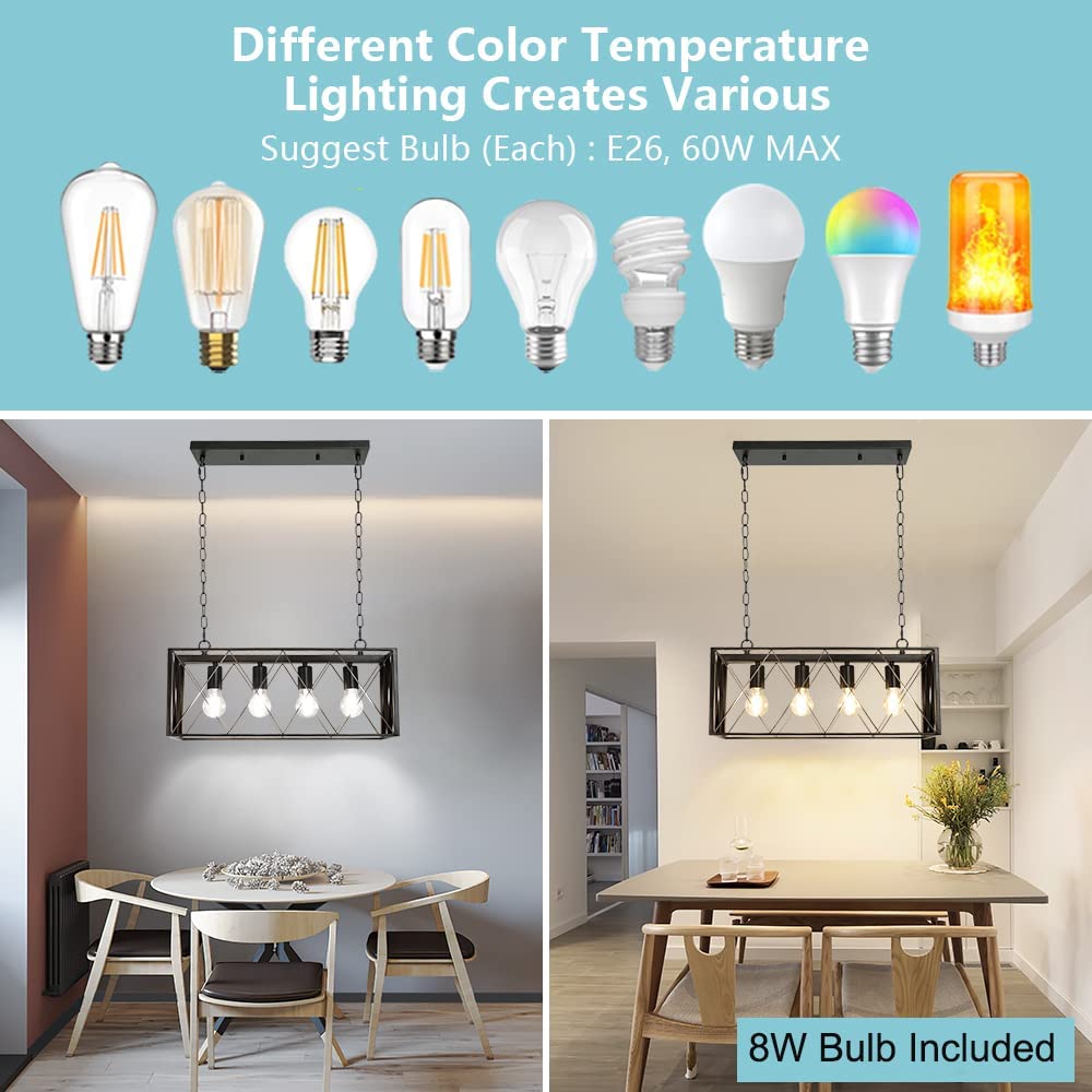 Depuley 4-Light Farmhouse Kitchen Island Pendant Lighting - Industrial Black Chandelier with Metal Frame for Dining Room, Living Room & Restaurant | E26 Bulbs Included | Perfect for Rustic Home Decor & Commercial Spaces