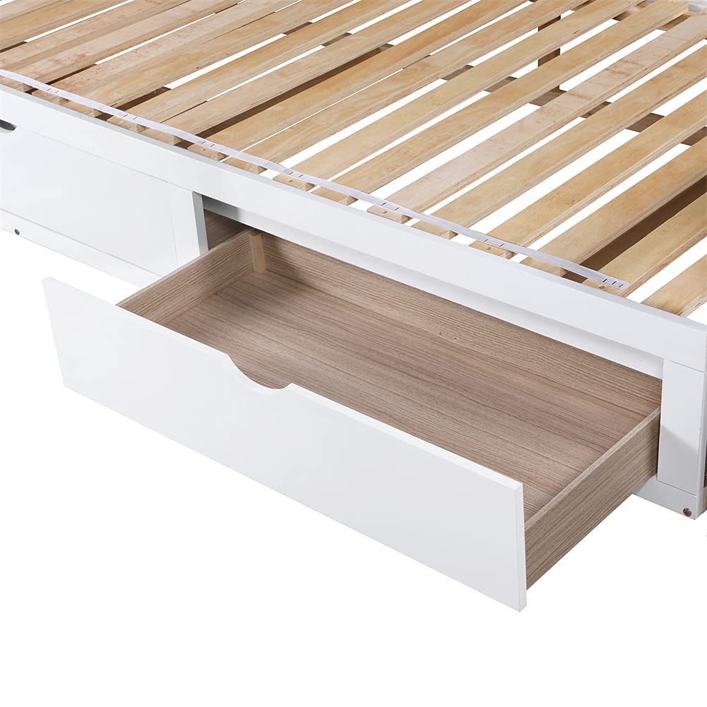 Twin Size Wooden Daybed with Trundle & 2 Storage Drawers - Convertible Sofa Bed, Extendable Guest Bed, Easy Assembly (White) - Perfect for Small Spaces, Guest Rooms & Dorm Rooms