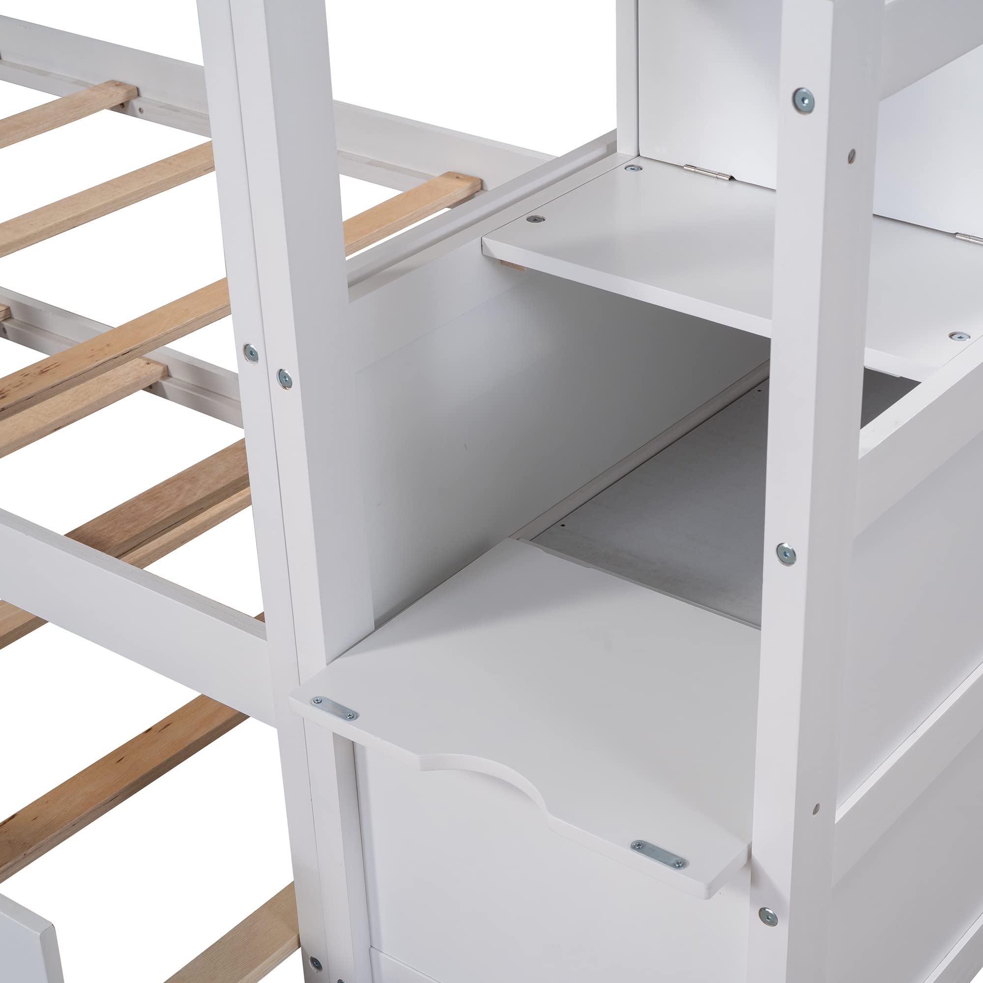 Harper & Bright Designs Twin Over Twin Bunk Bed with Trundle - Solid Wood Bunk Bed with Storage Stairs for Kids, Teens & Adults - Space-Saving Bedroom Solution for Small Rooms, Guest Rooms & Vacation Homes (White)