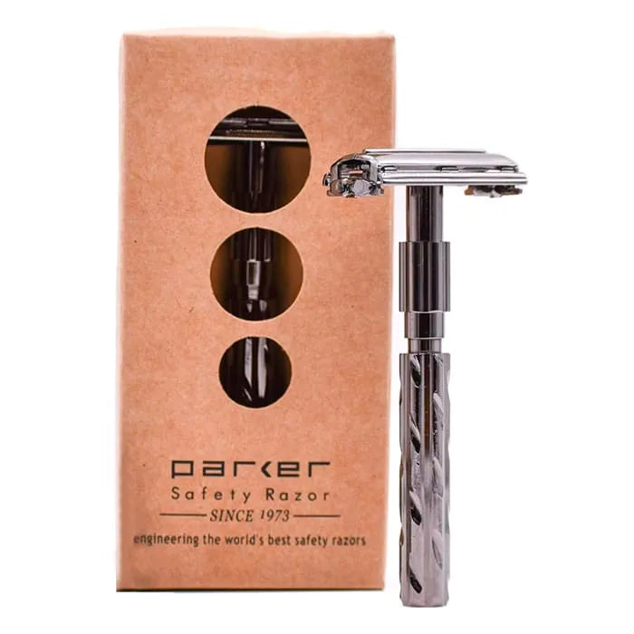 Parker 22R Butterfly Safety Razor for Men - Stainless Steel Double Edge Razor with Butterfly Opening - Perfect for Shaving, Grooming & Travel - Smooth & Close Shave Every Time