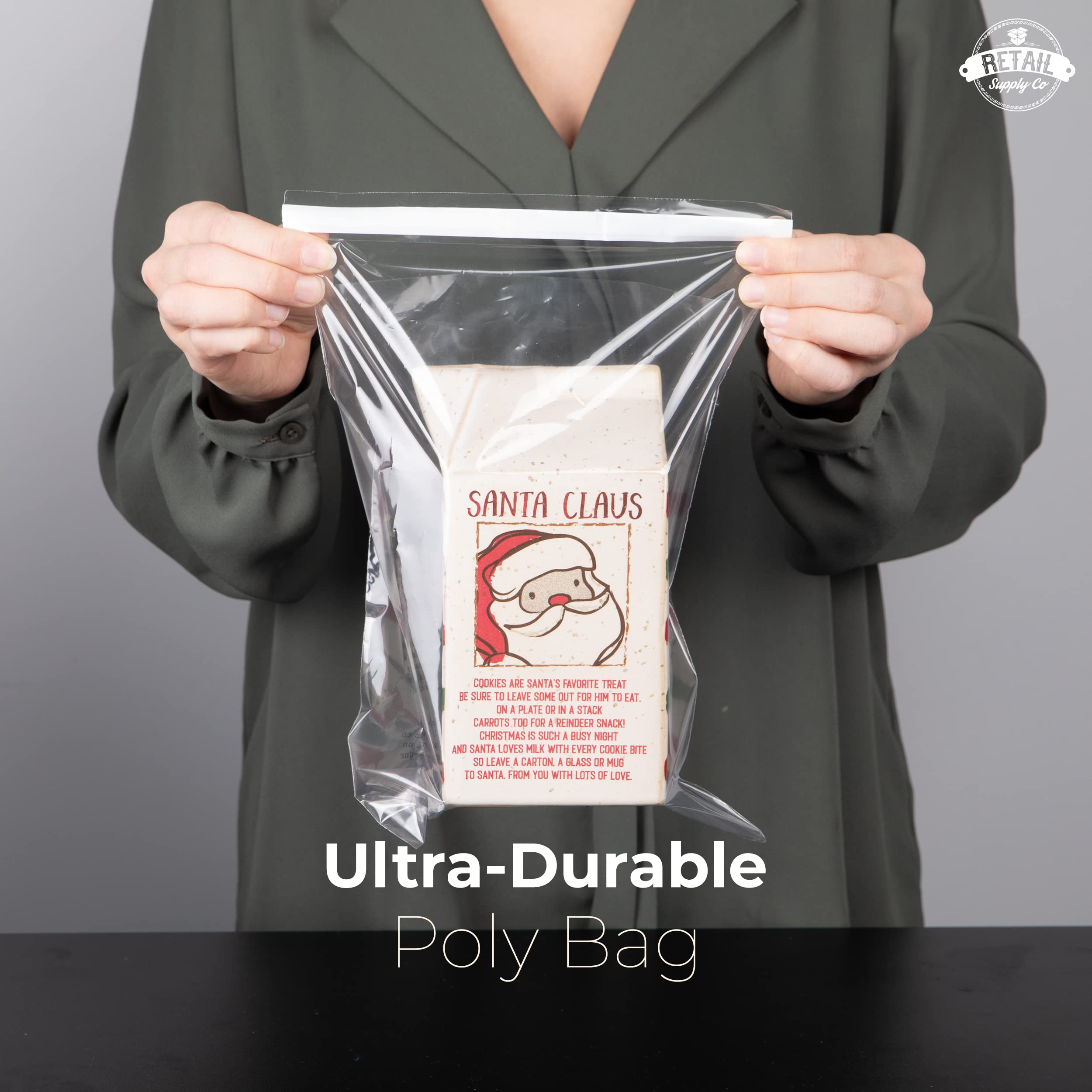200 Pack 8x10 Inch Clear Resealable Poly Bags with Suffocation Warning - Self Seal Plastic Packaging Bags for Retail, Shipping, Storage & Organizing Small Items - Retail Supply Co