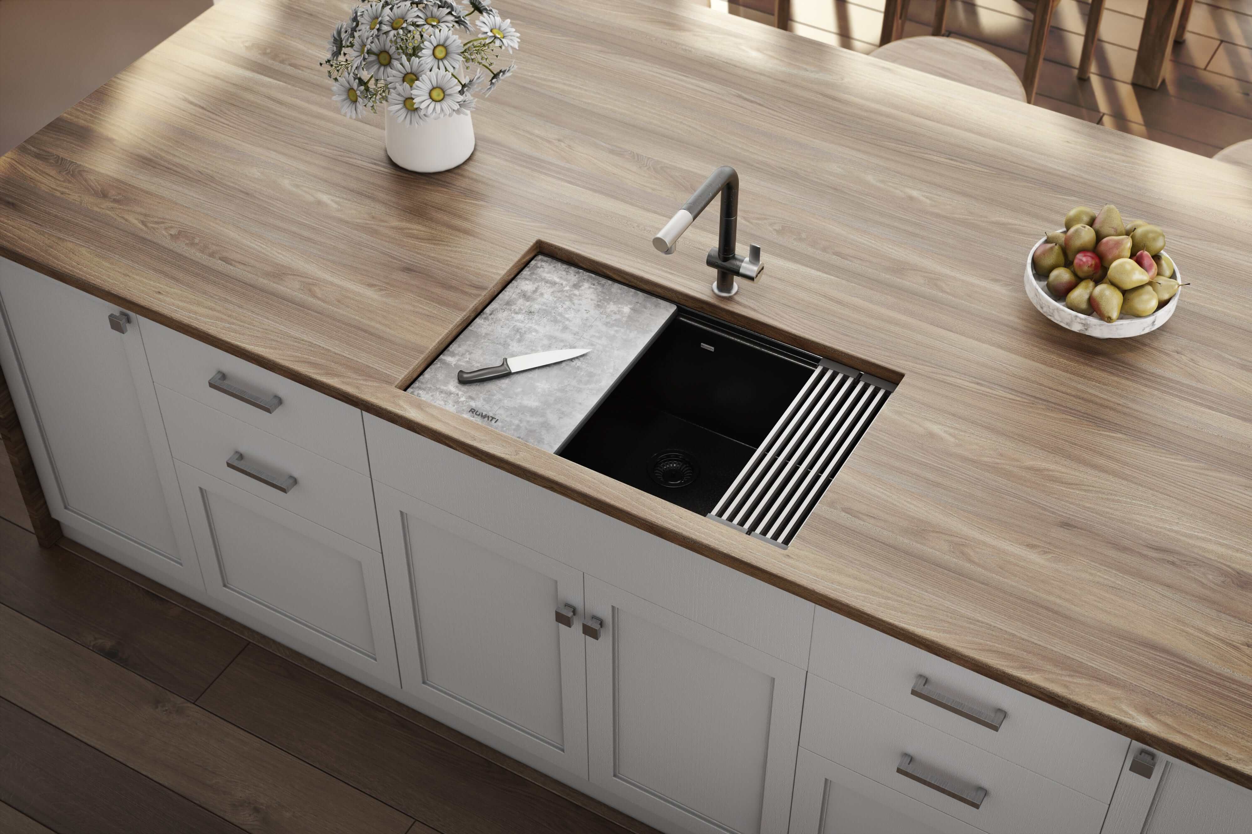 Ruvati epiStage 30 Workstation Granite Kitchen Sink RVG2310BK