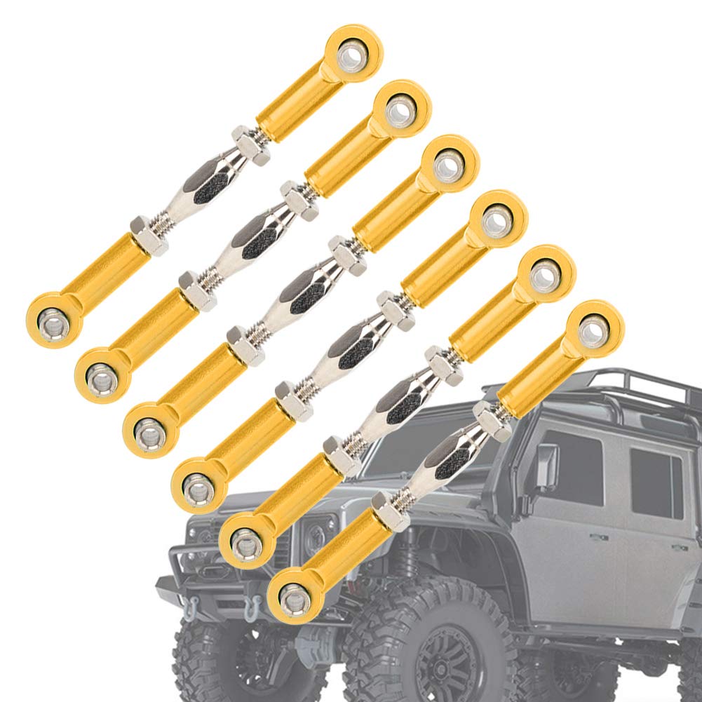 Dilwe 6Pcs Aluminum Alloy Adjustable RC Car Push Rods for 1/10 Scale Truggy & Buggy (Gold) - Perfect for RC Car Upgrades and Off-Road Racing