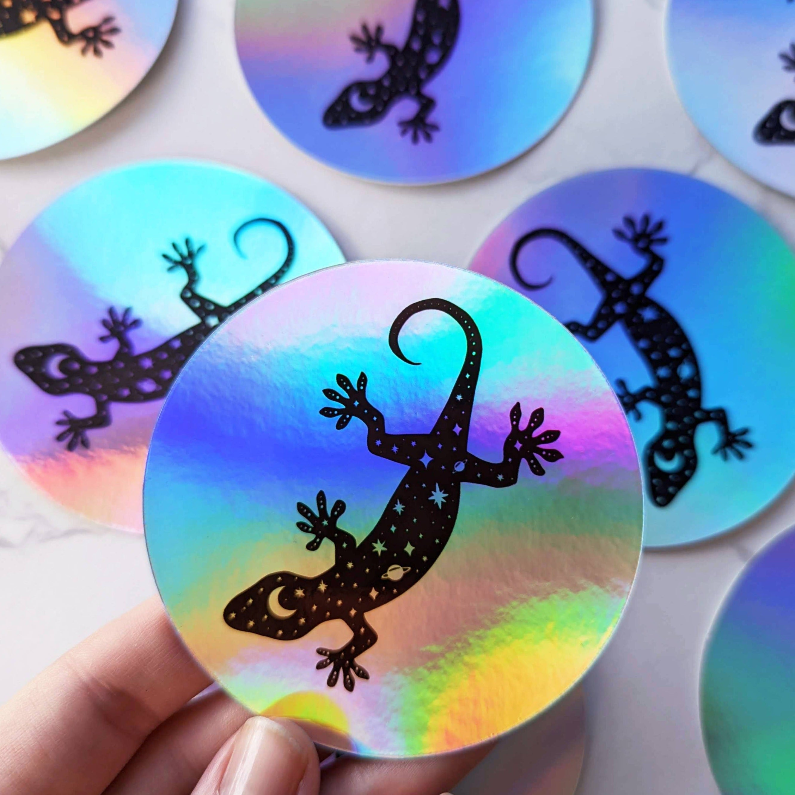 Celestial Gecko Holographic Stickers - Waterproof Vinyl Decals for Laptops, Phones, Journals - Perfect for DIY Crafts, Scrapbooking & Room Decor