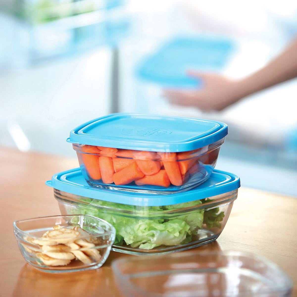 Duralex Lys Square Lidded Bowls - 4-Piece Set, Tempered Glass Food Storage Containers for Kitchen, Microwave & Freezer Safe - Perfect for Meal Prep, Leftovers & Pantry Organization