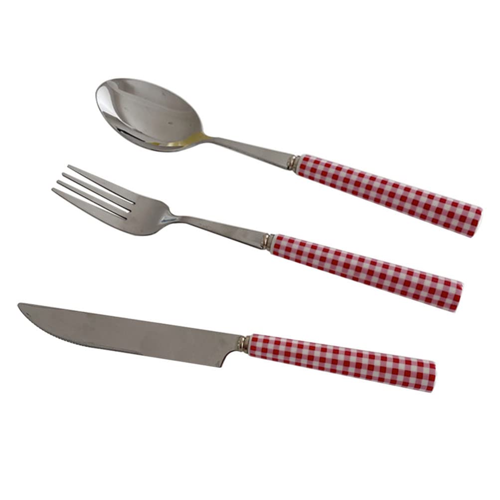 Premium Stainless Steel Steak Cutlery Set - 1 Set Ceramic Handle Silverware with Cake Server & French Style Spoons - Elegant Tableware for Fine Dining, BBQ Parties & Home Decor