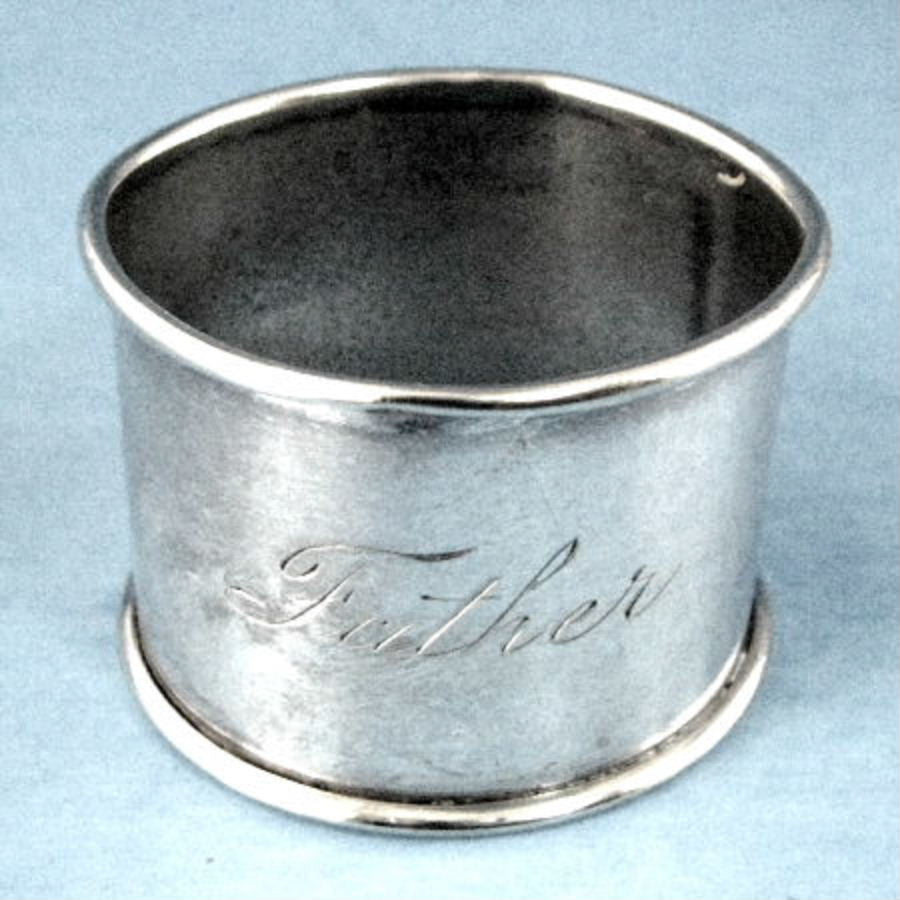 Antique Edwardian Father Napkin Ring - Hand Engraved Script in Sheffield Silverplate (1908-1912) | Vintage Tableware for Fine Dining & Collectible Silver Gifts