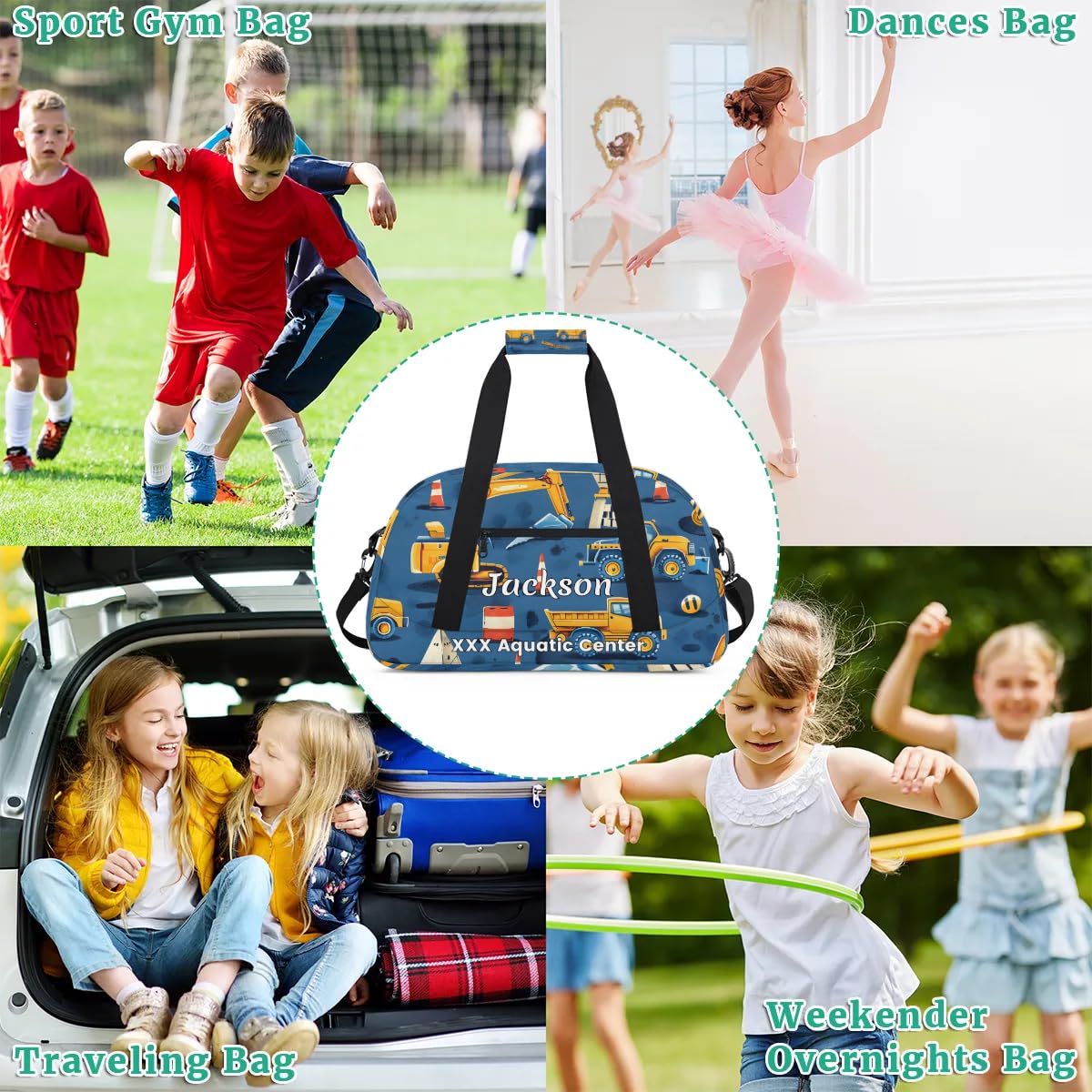 Custom Personalized Kids Gym Duffel Bags for Boys - Monogrammed Sports Training & Travel Weekender Bag with Name (11 Styles) - Perfect for School, Sports Practice, Sleepovers & Weekend Trips