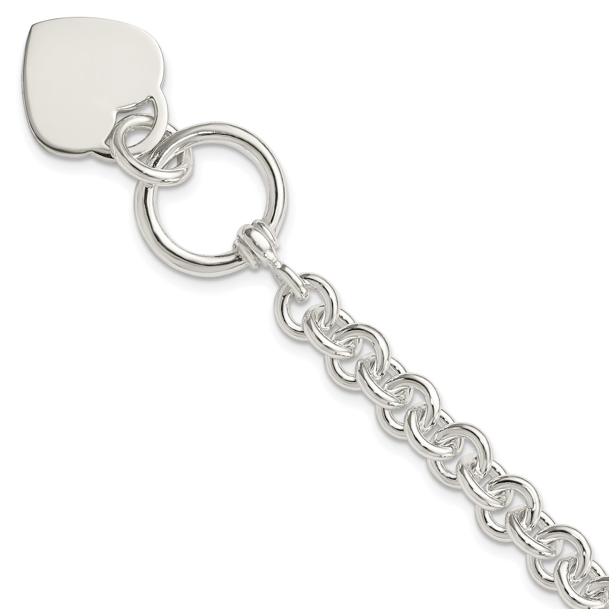 925 Sterling Silver Engraveable Heart Charm Bracelet for Women - Adjustable Toggle Clasp Love Disc Chain - Perfect for Valentine's Day Gifts, Anniversary Presents & Everyday Wear