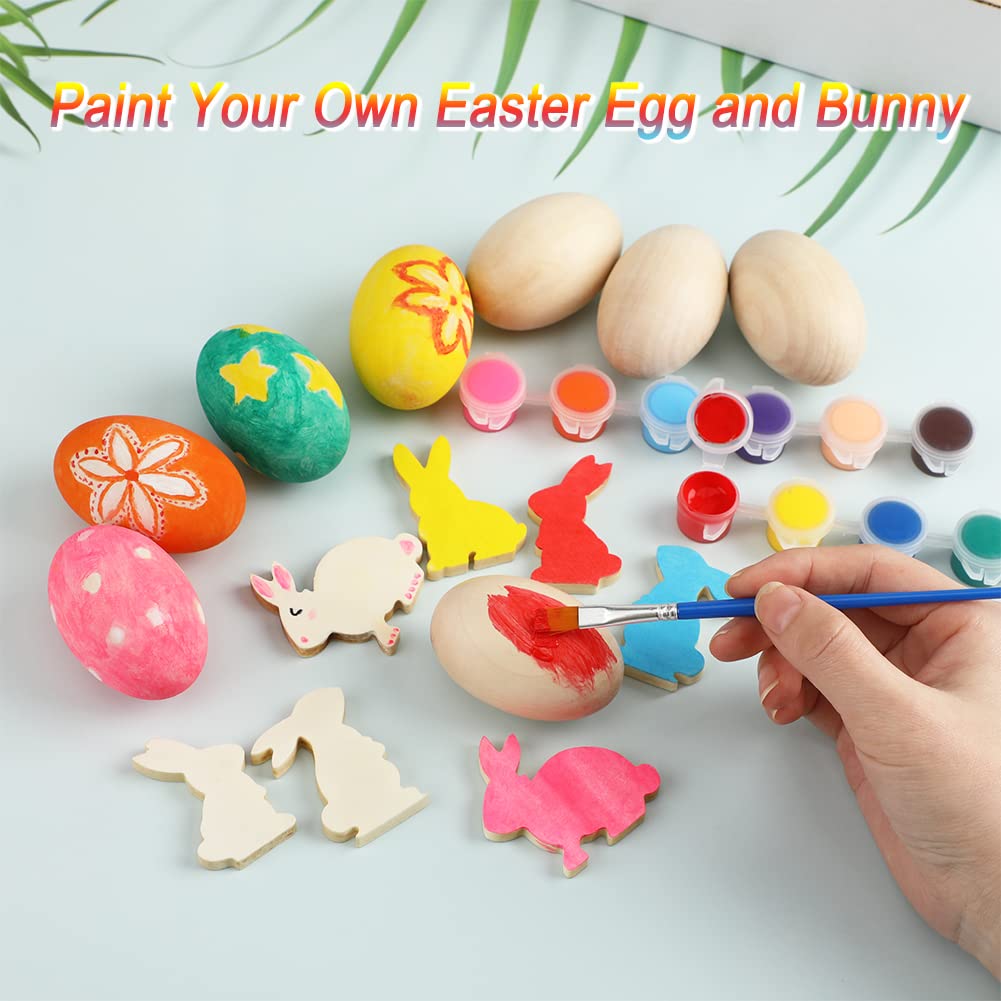 Easter Egg Painting Kit - 24pcs Wooden Eggs & Bunny Decorations for Kids DIY Crafts, Easter Basket Stuffers, Birthday Party Favors, Classroom Prizes (Ages 4-12) - Perfect for Easter Celebrations, Family Activities & Creative Gift Giving