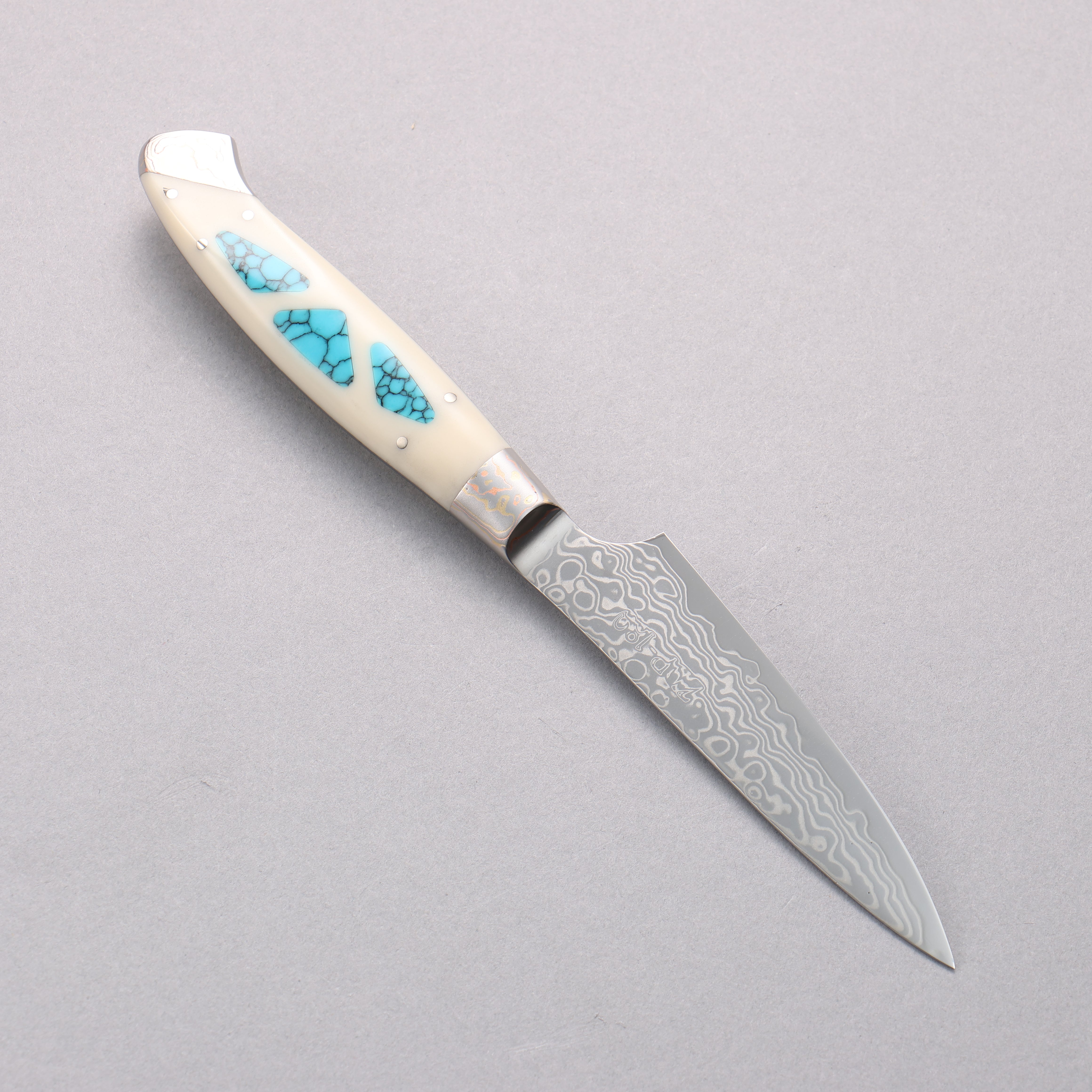 Premium ZDP189 Damascus Steel Petty Utility Knife 95mm - Corian Handle with Turquoise Inlay - Perfect for Kitchen, Camping & Outdoor Cooking