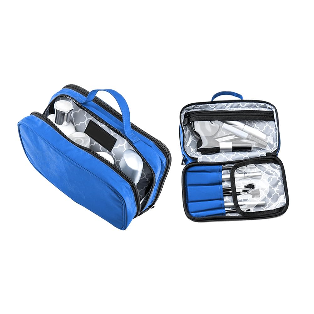 Premium Travel Makeup Bag with 2 Zippered Compartments - Waterproof Cosmetic Organizer Pouch for Women - Portable Makeup Case for Airplane, Gym & Vacation (Blue) - Perfect for Daily Use & Travel Essentials Storage