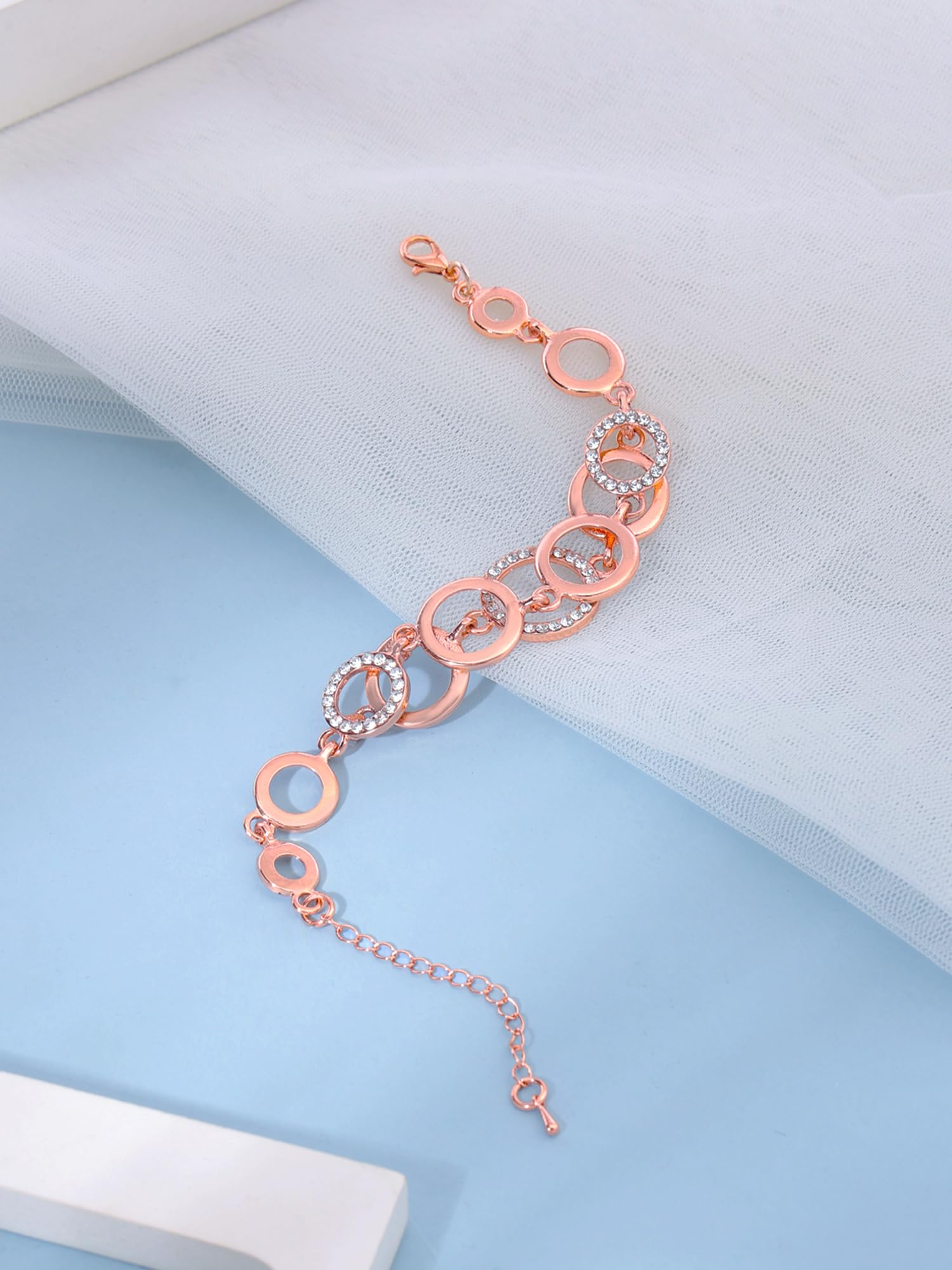 Yellow Chimes Valentine's Day Gift for Women & Girls | Rose Gold Crystal Studded Bracelet | Fashion Coin Shaped Jewelry | Birthday Present for Her | Perfect for Date Night, Anniversary & Special Occasions